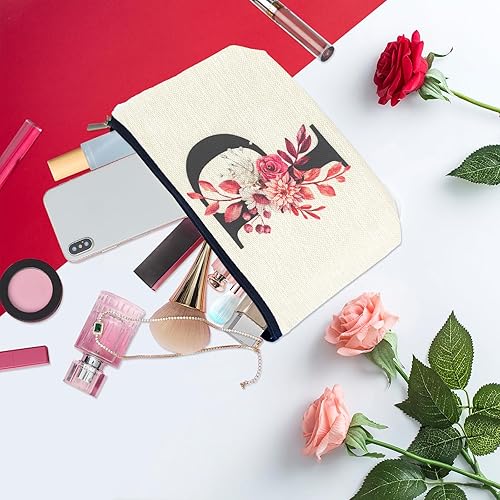 Miniatura 3 de A-Z - Bolsa de maquillaje personalizada para mujer, bolsa de cosméticos de viaje impermeable de lino pequeña, P, Moda