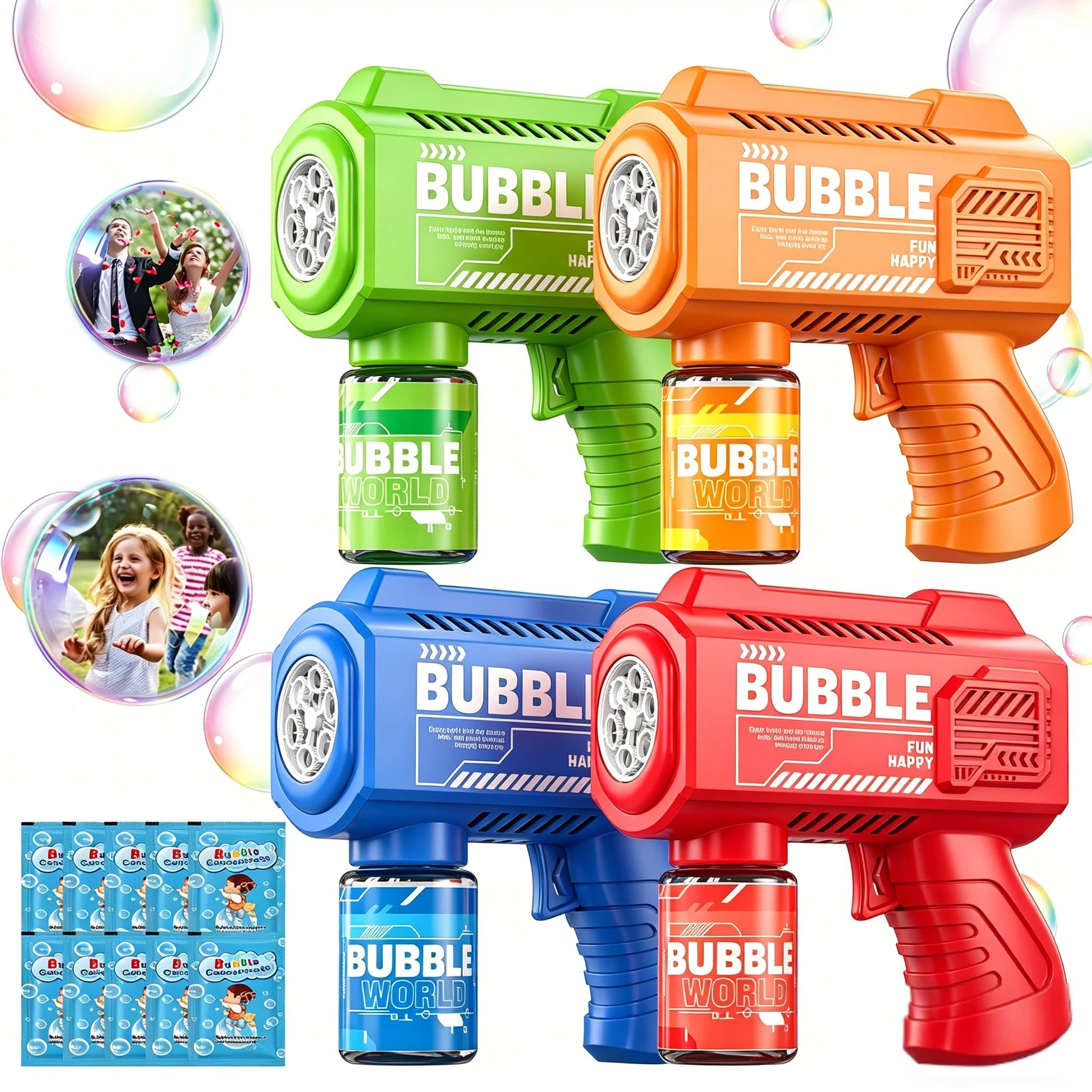 PANACARE Seifenblasenpistolen 4er Set, Bubble Gun 5000+ Blasen/Min LED Licht für Kinder Geburtstag Party