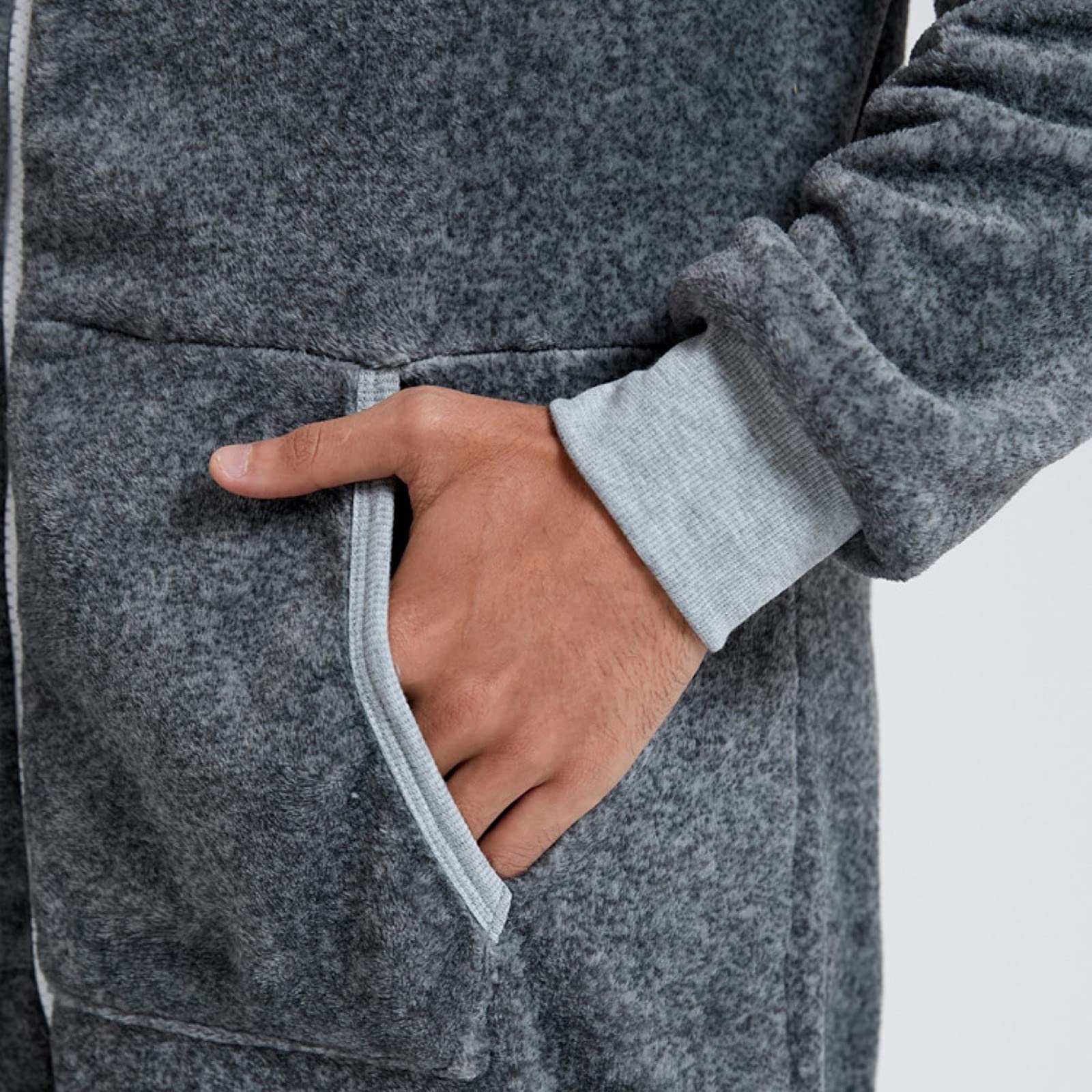 Pijamas para hombres Pijama Cremallera Fijo Cuello en V Sudadera con Capucha Manga Larga Adulto Pijama Hombre Jersey Manga Larga