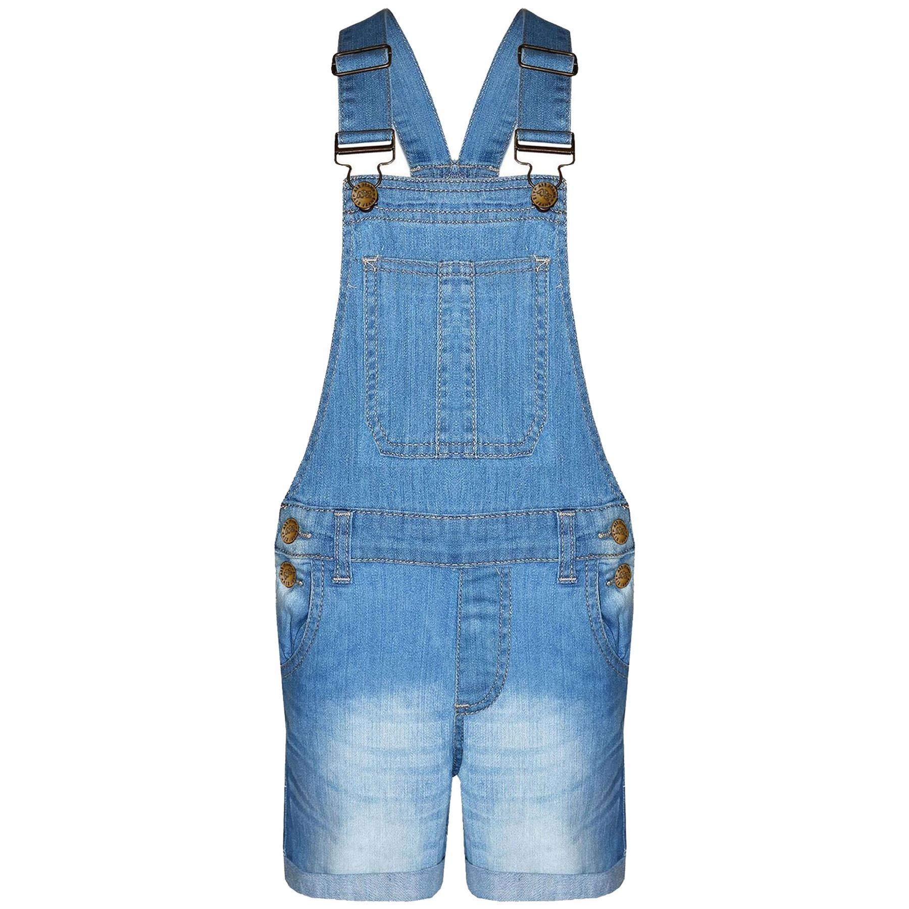A2Z 4 Niños Niñas Pantalones cortos vaqueros peto, vaqueros elásticos desteñidos mono con pechera mono todo en uno de 3 a 13 años