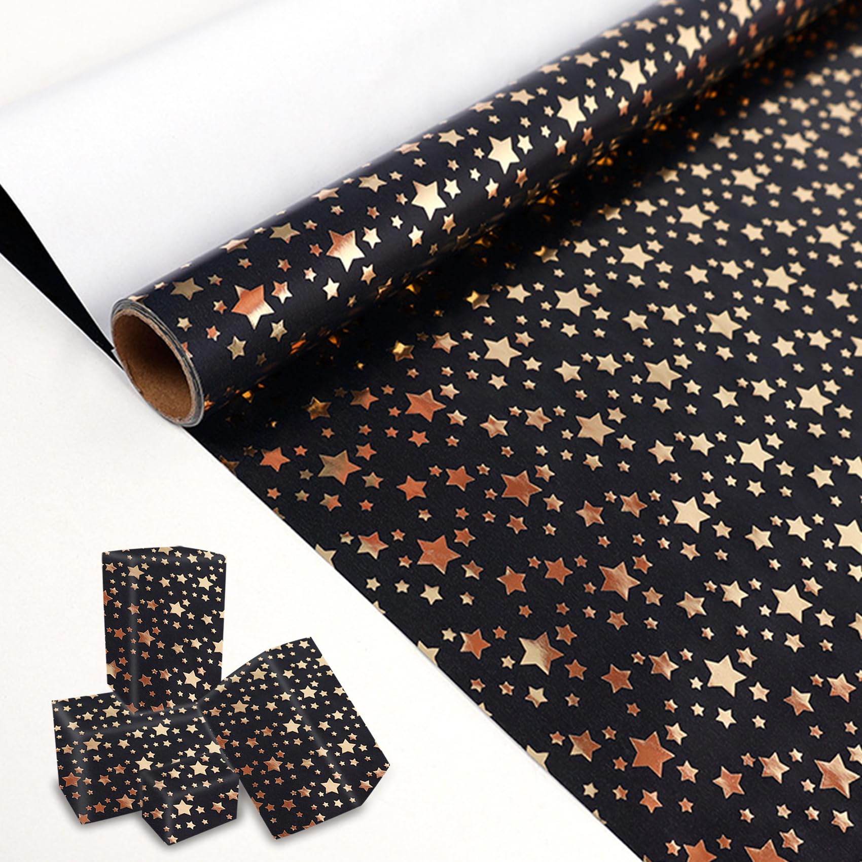 Black and Gold Wrapping Paper Roll 43cm× 3m, Luxury Birthday Wrapping Paper for Men, Birthday & Gift Wrap(Star) — image 1