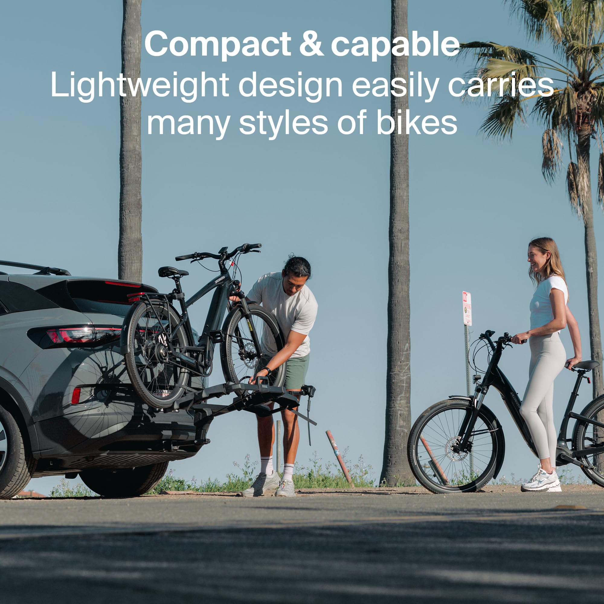 Thule Outpace Fahrradträger für 2 Fahrräder, kompakt und leicht, zusammenklappbares Design, passend für die meisten Fahrradstile, 50 kg Kapazität, 25 kg pro Fahrrad, kompatibel mit 5,1 cm Kupplungen