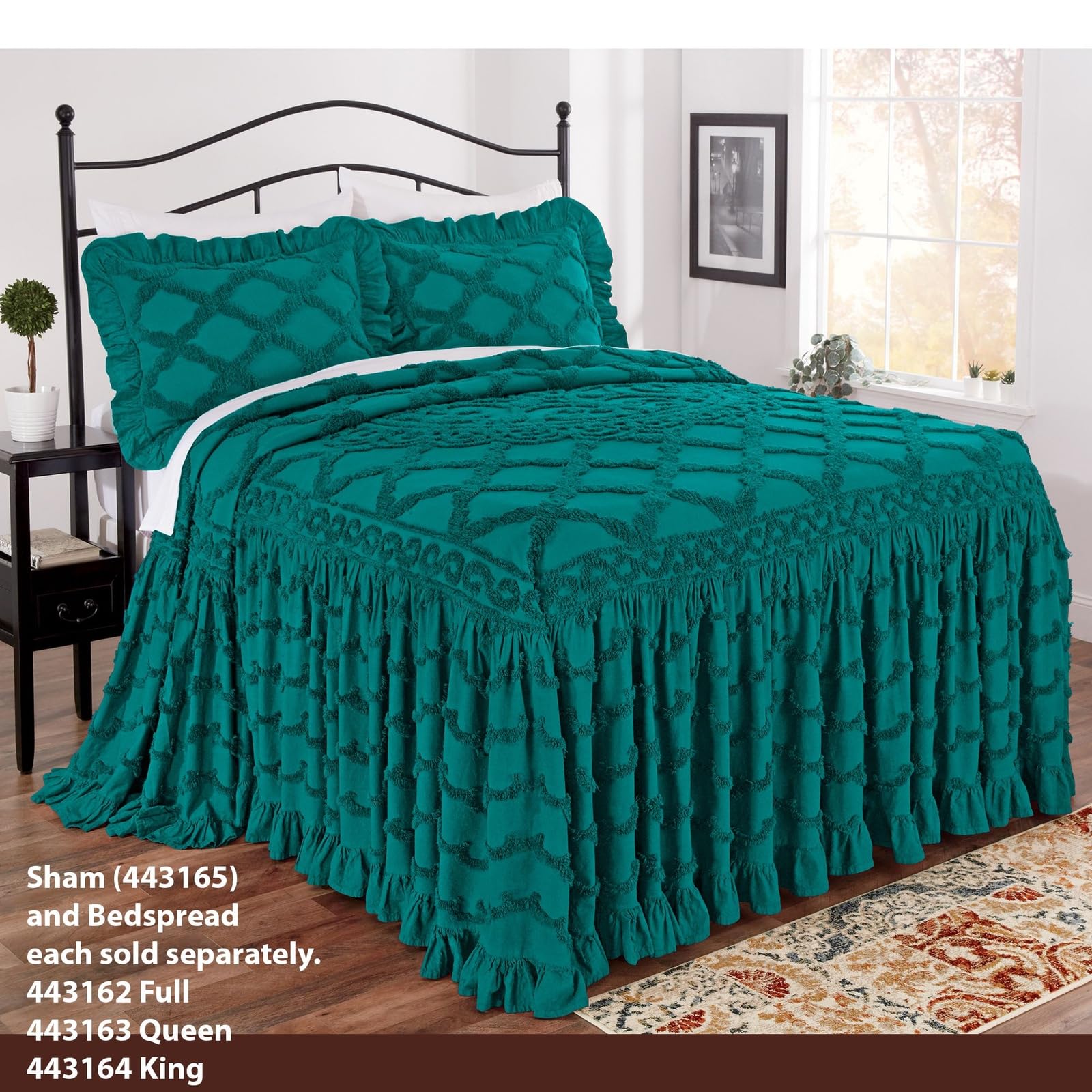 Direct Home Textile Group Marissa Chenille Bedspread Queen Cotton Deep Teal