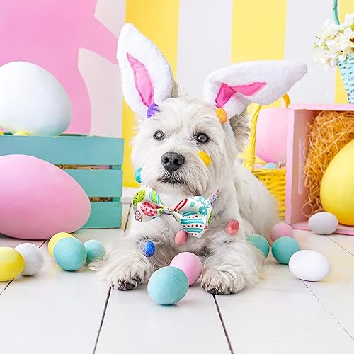 Miniatura 7 de Collar de perro de Pascua con pajarita, paquete de 2 huevos de conejo para cachorros grandes, medianos y pequeños (11-17 pulgadas) de cuello x 58