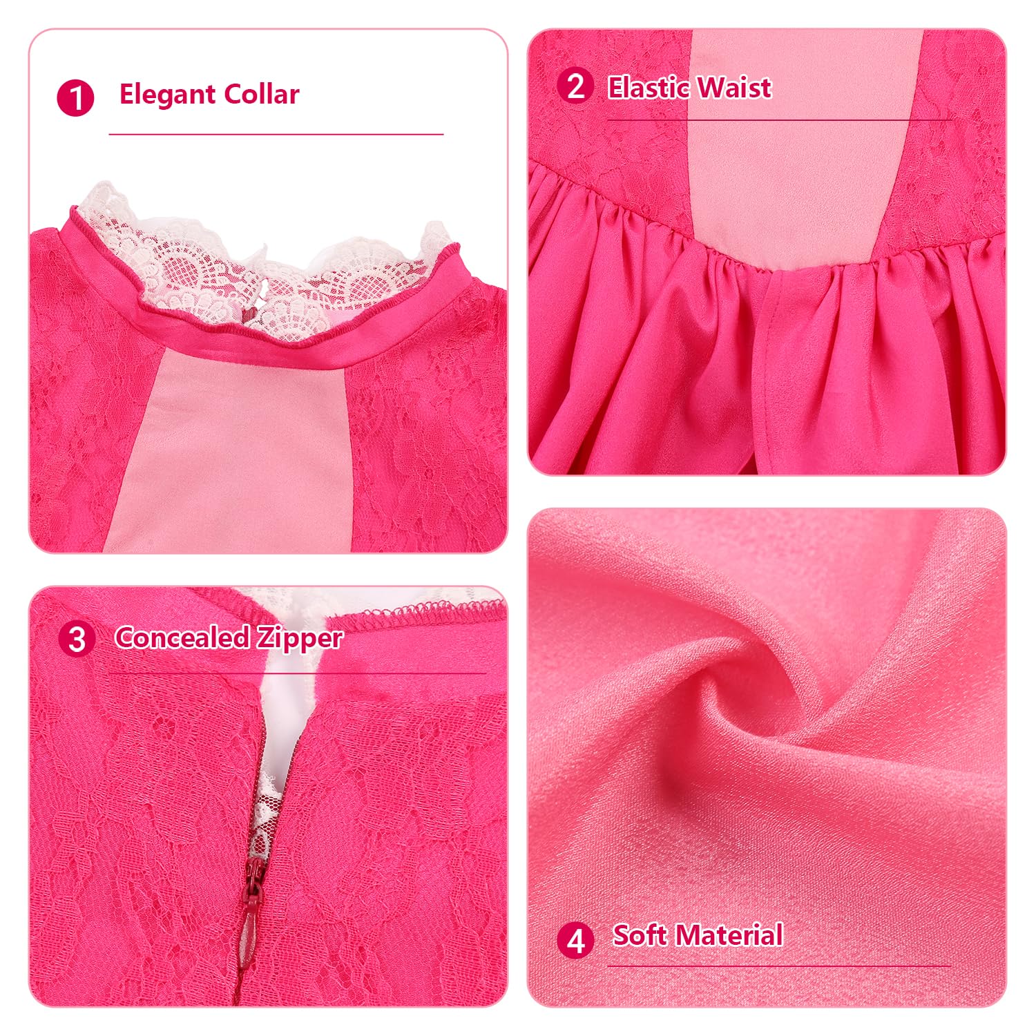 Miulruma Pink Princess Costume for Girls Kids Deluxe Fairytale Royal Dress with Wig Gloves Jewelry Wand Halloween Party Set - 4