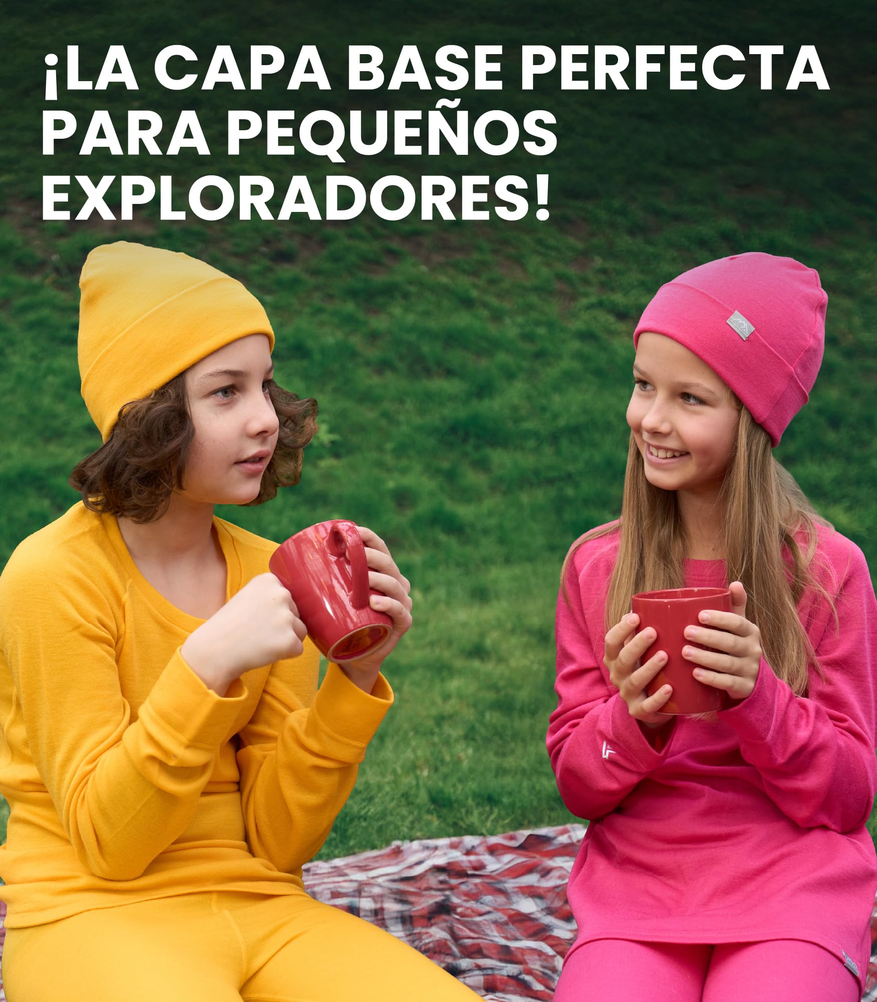 Merino.tech Conjunto Lana Merino Niños - Ropa Térmica Camisa Pantalones Gorro