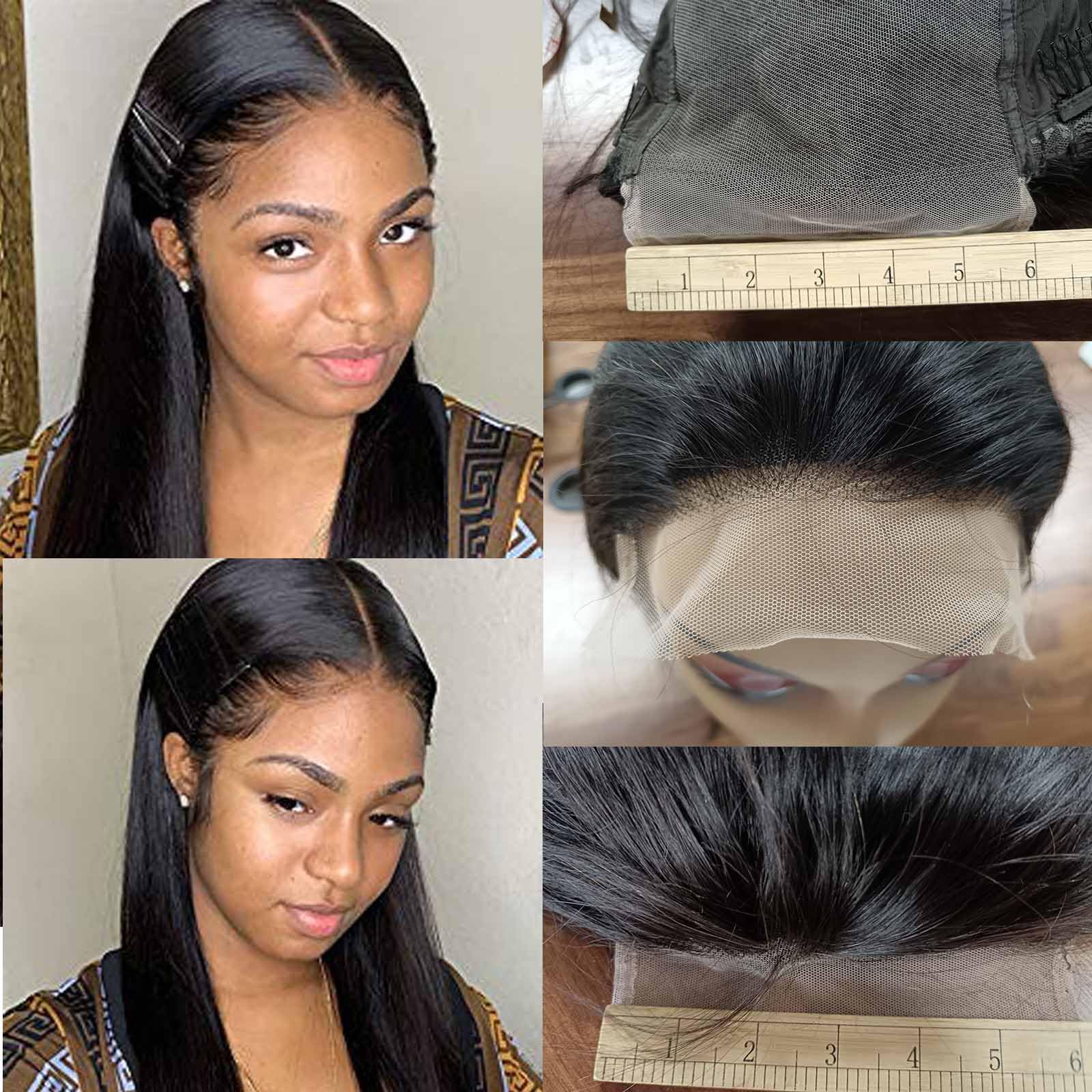 6x6 Lace Closure Wigs Human Hair Glueless Straight Swiss Lace Front Wigs Human Hair Pre Plucked 180 Density Black Color 20 inch