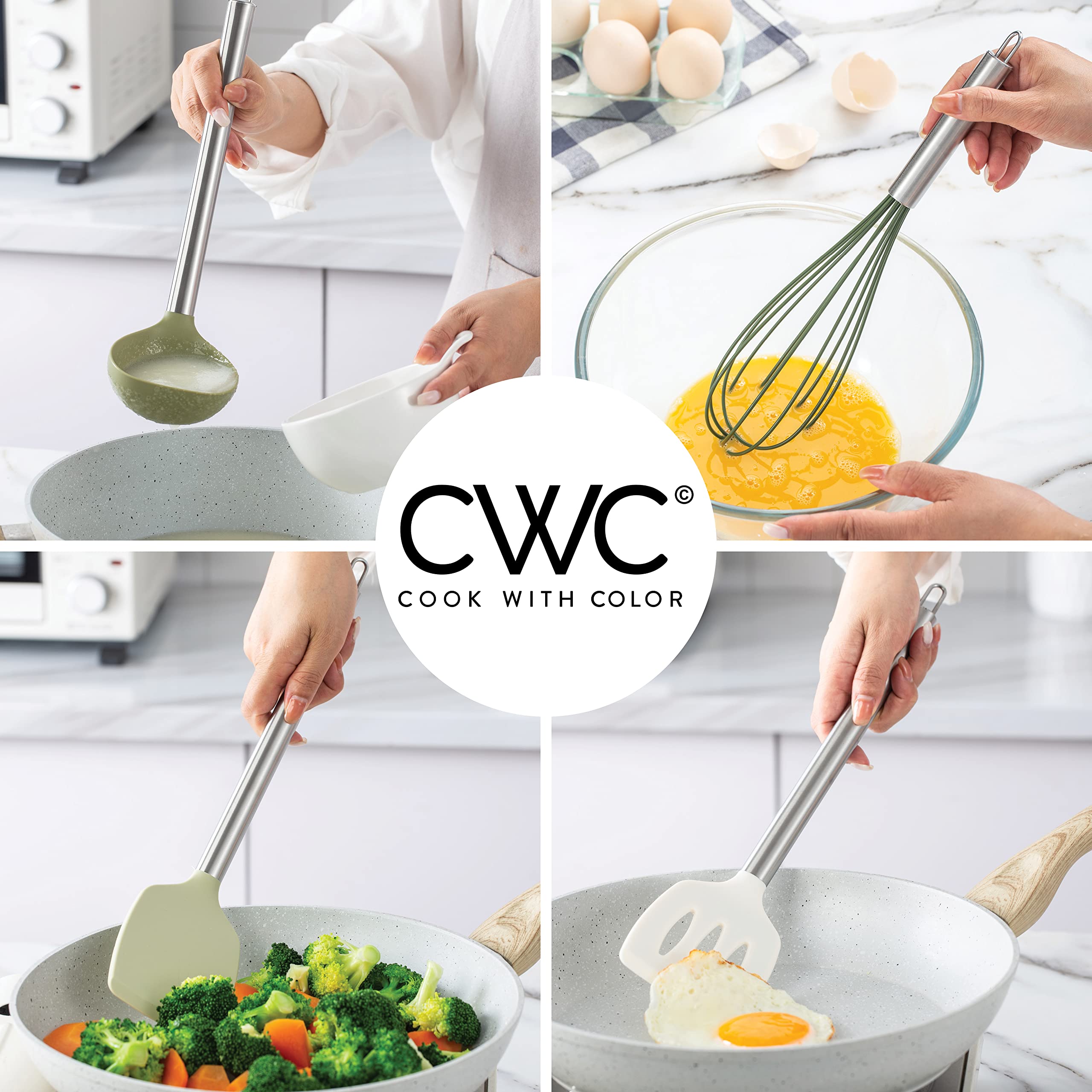 COOK WITH COLOR Silikon-Kochutensilien, 10-teiliges Küchenutensilien-Set, leicht zu reinigende Silikon-Küchenutensilien, Kochutensilien für Antihaft-Kochgeschirr, Küchenhelfer-Set (grün)
