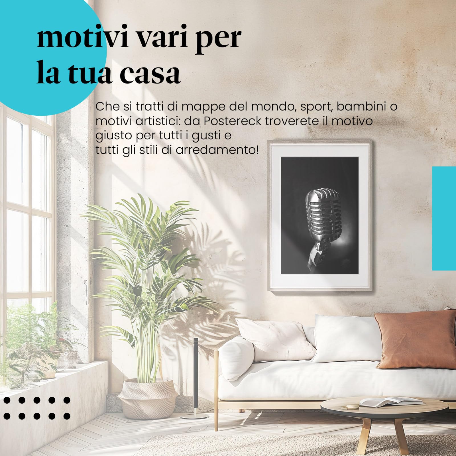 Postereck - 3424 - Microfono, musica retrò palco rock n roll SW - Decorazione da Parete, Stampa Fotografica, Ideen Regalo, Stampa d'Arte - Tela - 100,0 cm x 75,0 cm