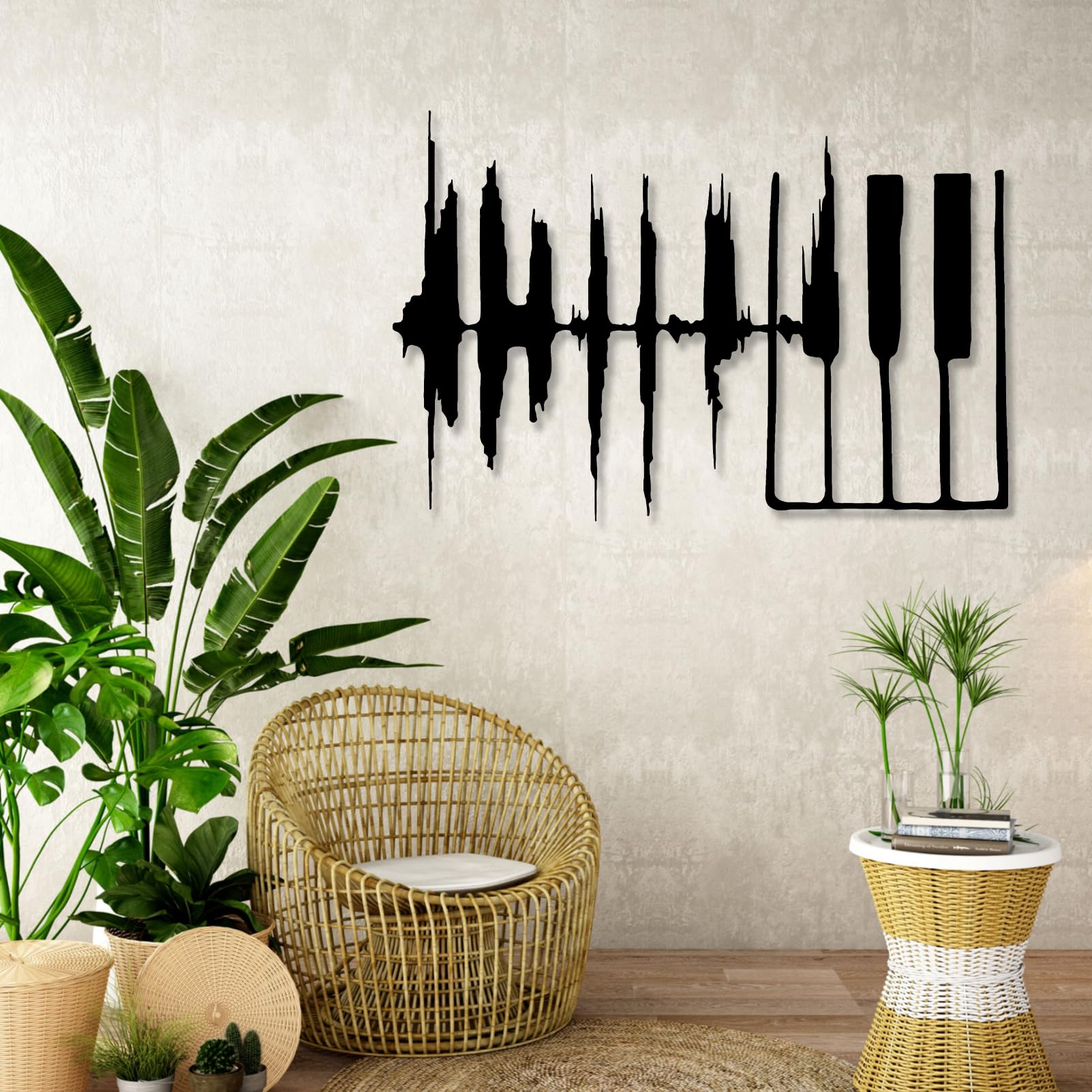 Arte de Pared de Teclas de Piano de Metal Negro, Notas Musicales de Metal, decoración de Pared para Amantes de la música, decoración de Obras de Arte de Teclas de Piano, Escultura de ar