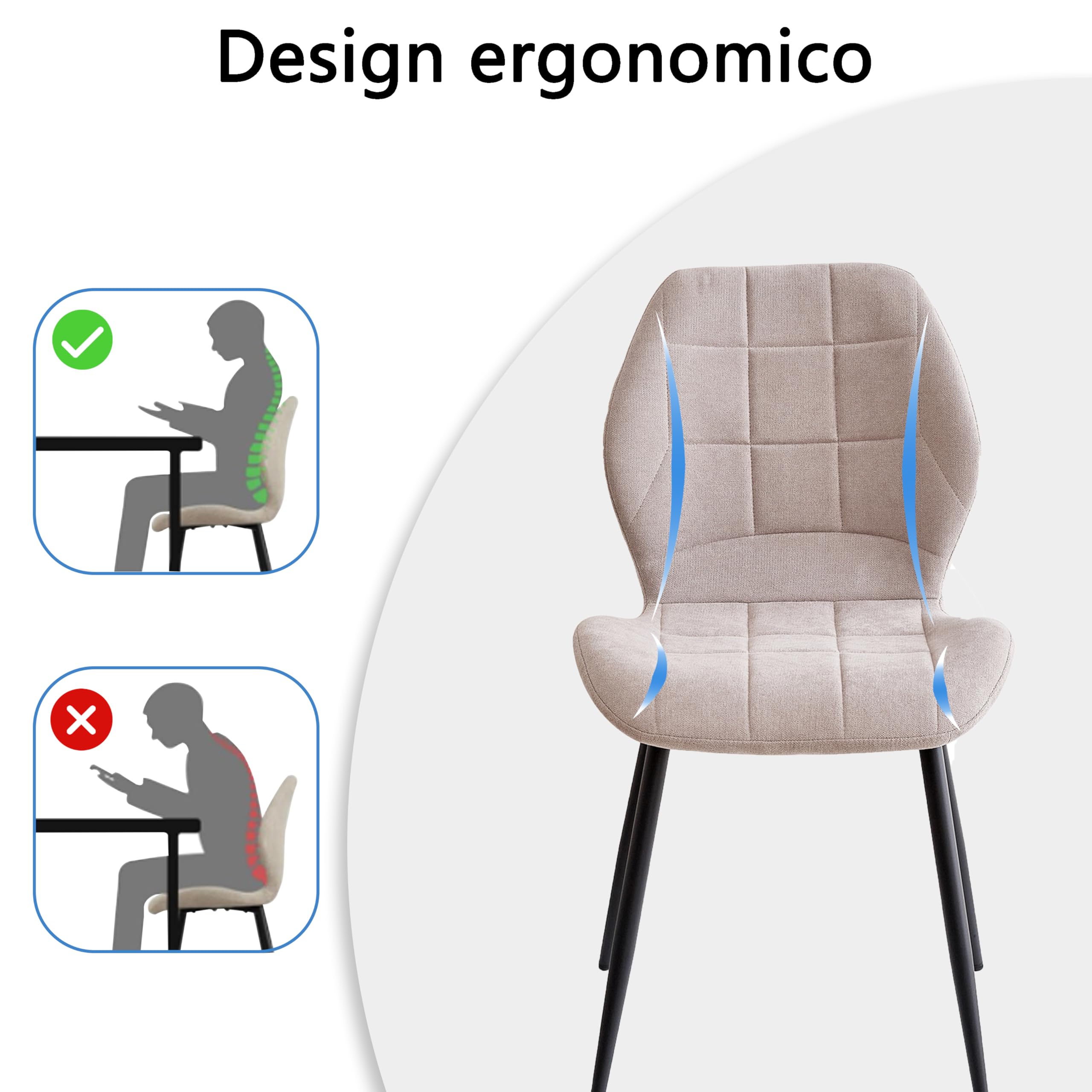 Set da Pranzo 140 x 78 x 77 CM Tavolo da Pranzo Rettangolare in Legno con 4 Sedie con Schienale Alto e Gambe in Metallo Laccato Nero (Tavolo Colore naturale + Sedia Beige)