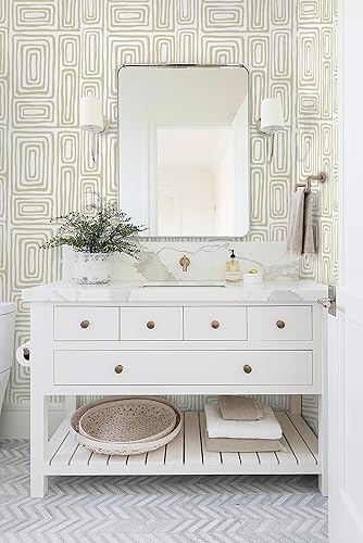 Miniatura 3 de GloryTik Papel tapiz autoadhesivo bohemio y moderno, color beige, papel de contacto para despegar y pegar, extraíble, autoadhesivo, geométrico, para