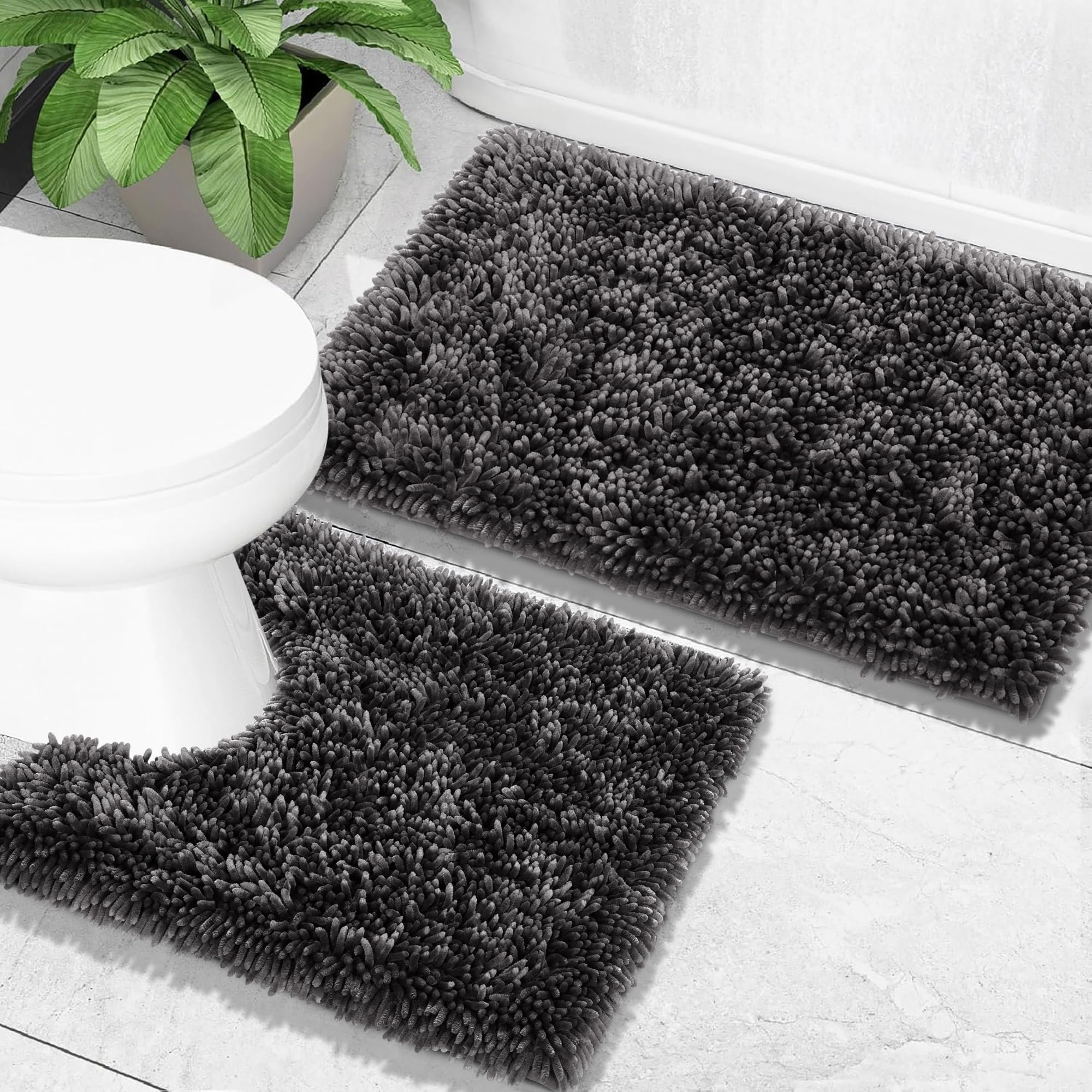 Yimobra Bathroom Rugs Sets 2 Piece, Soft Absorbent Bath Mat and U-Shaped Toilet Rug with Non Slip Backing, Luxury Shaggy Bath Mats for Bathroom,