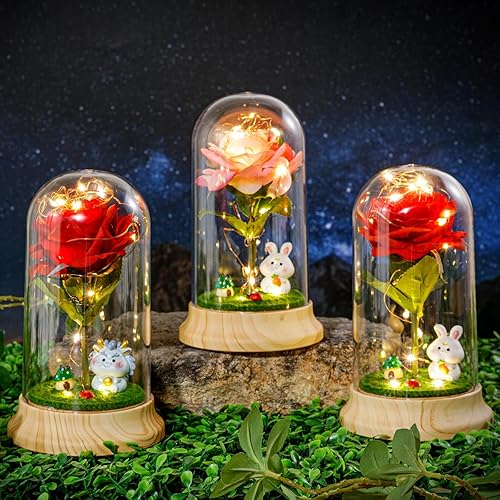 Miniatura 6 de Rosas rosadas de hija para mamá, día de la madre, rosa de la Bella y la Bestia, con luz LED en cúpula, para esposa, abuela, Navidad, día de San