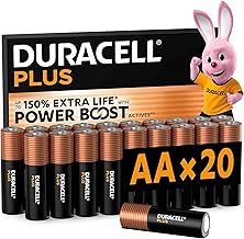 DURACELL Plus AA Batteries (20 Pack) – Alkaline Batteries 1.5V – Up to 150% Extra Life with POWER BOOST Actives – Packagin...