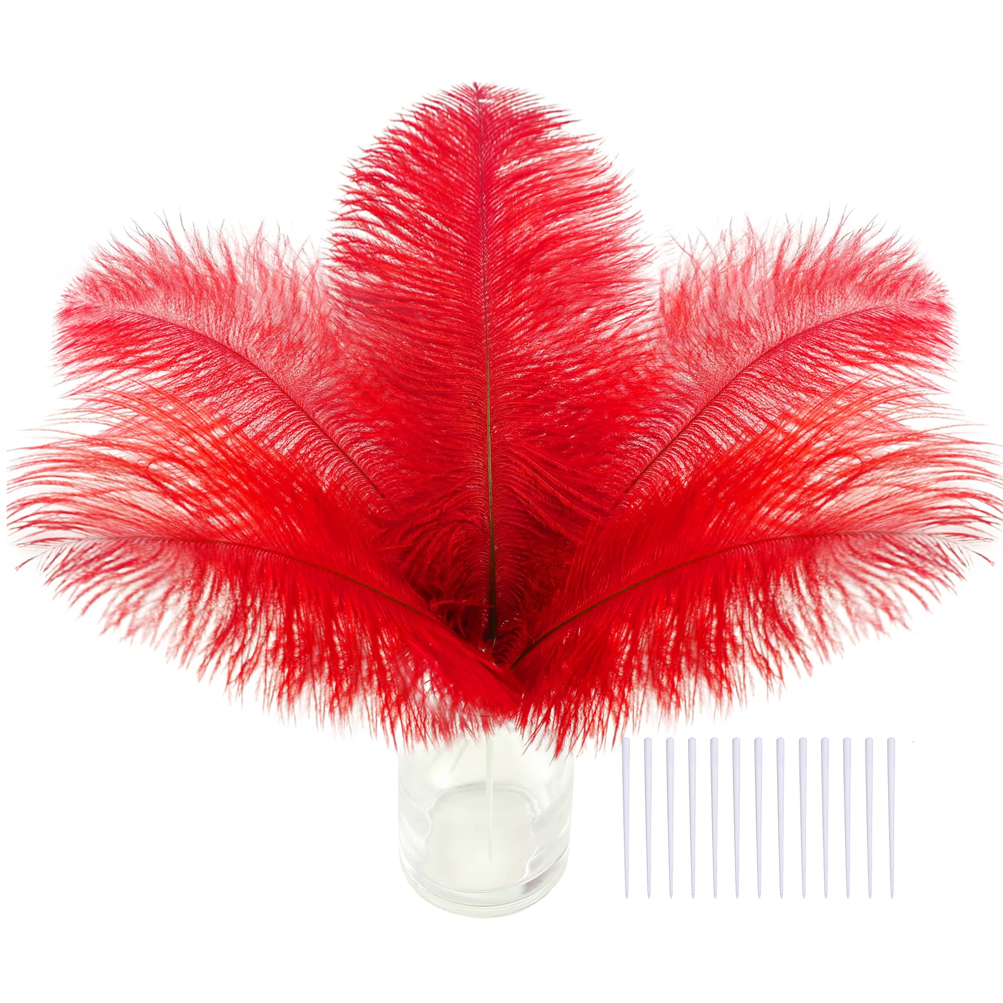 SOGUGOM Red Craft Ostrich Feathers - 30PCS 6-8 Bulk Ostrich Feathers Kit for Kindergarten Crafts, Dream Catchers and Party Centerpieces(Red)