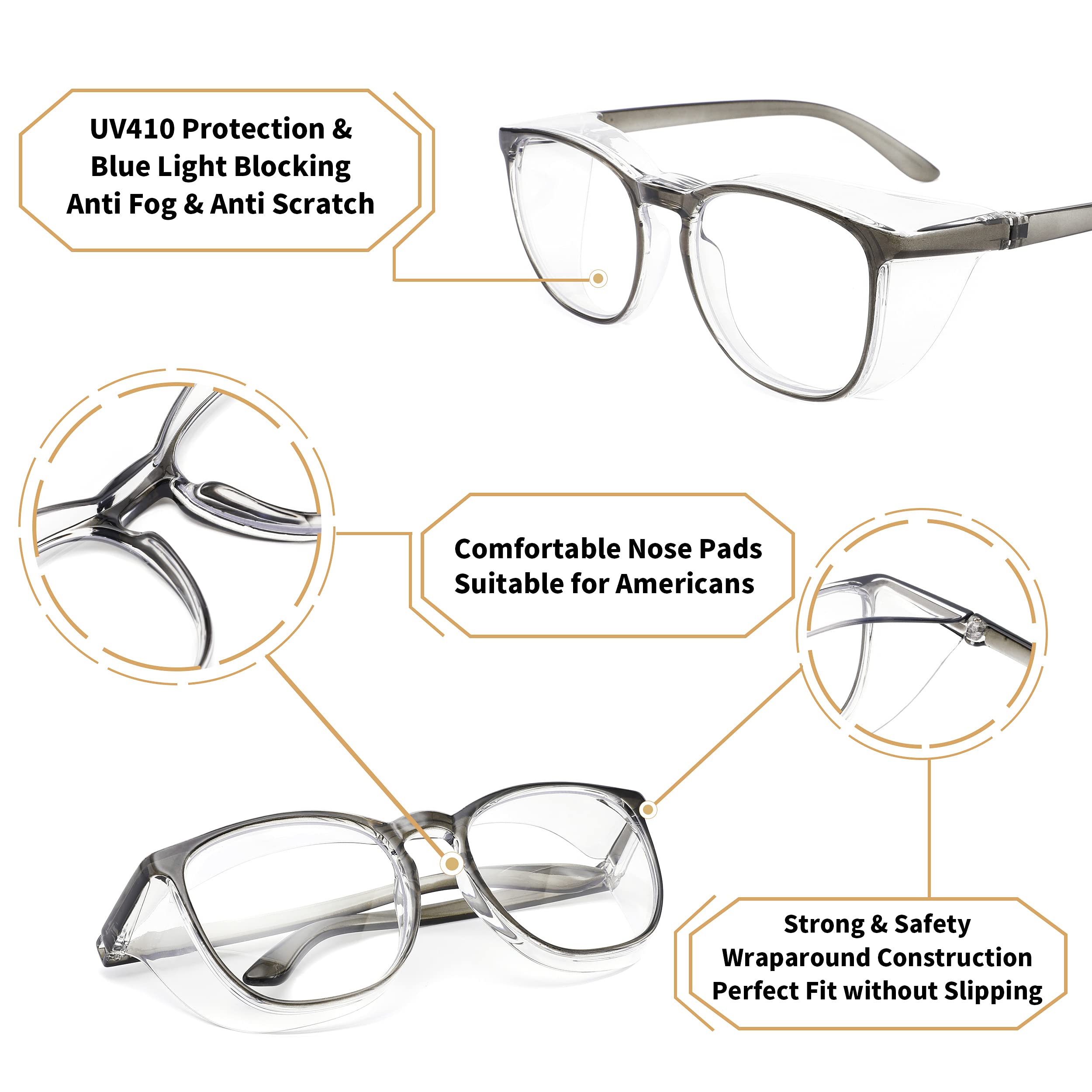 Alsenor Gafas de seguridad anti niebla Gafas de protección azul bloqueo de la luz anti polvo gafas marco de protección UV para hombres y mujeres