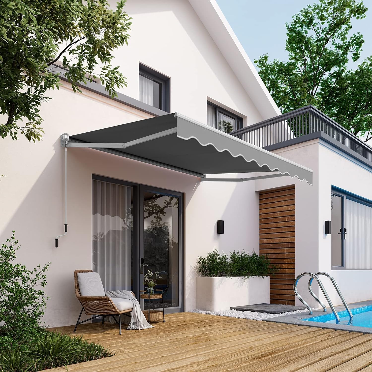 RELAX4LIFE Toldo Exterior Terraza de Marco Aluminio 2,5x2m (Gris) | con Manivela y Ángulo Ajustable 40-100°, Toldo Retráctil con Brazo Articulado, Protección Solar y de Agua para Balcón