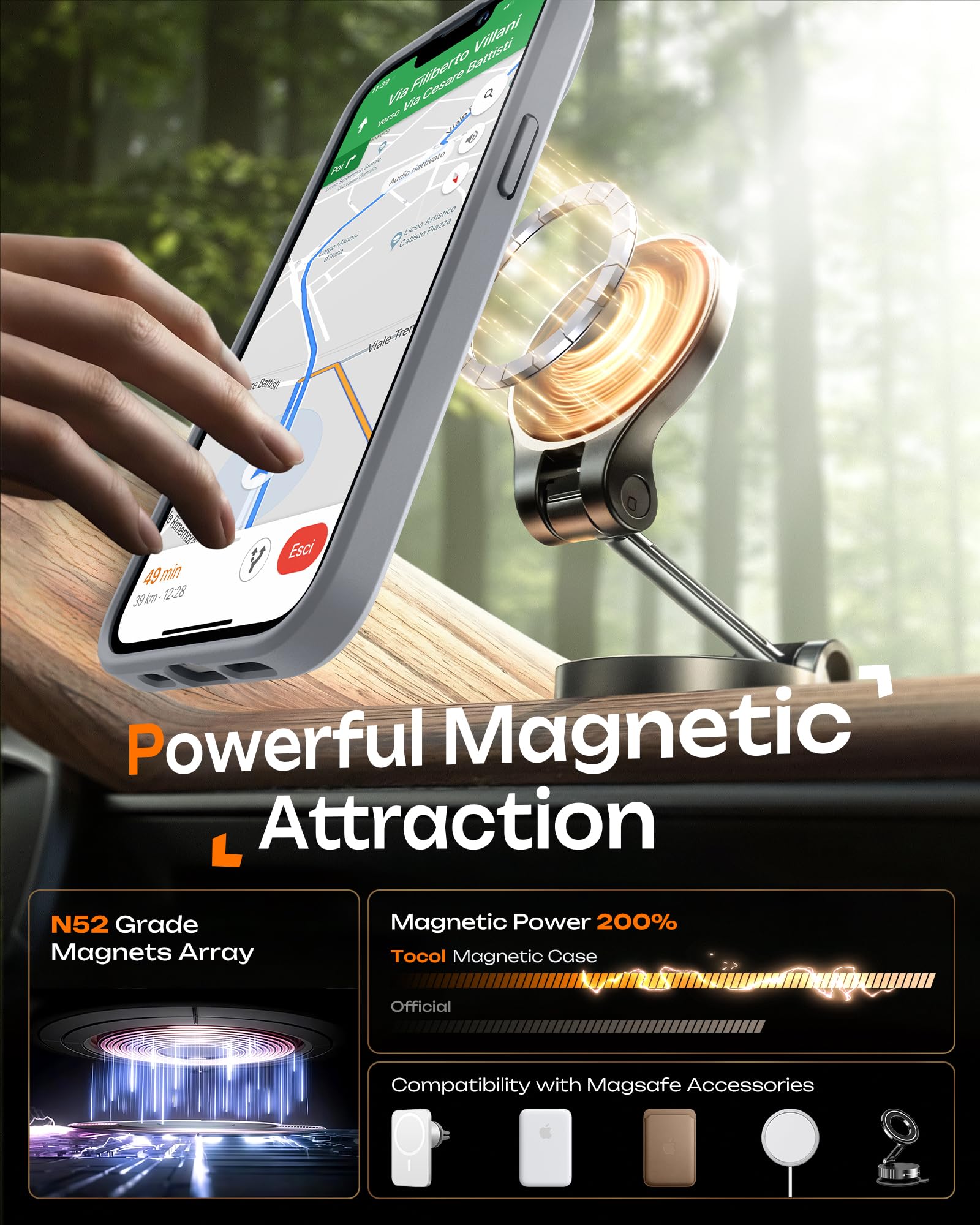 TOCOL Cover Magnetica per iPhone 13 6,1 Pollic, Compatibile con MagSafe, Protezione Fotocamera Integrata, Custodia Antiurto Traslucida Opaca, Titanio Grigio