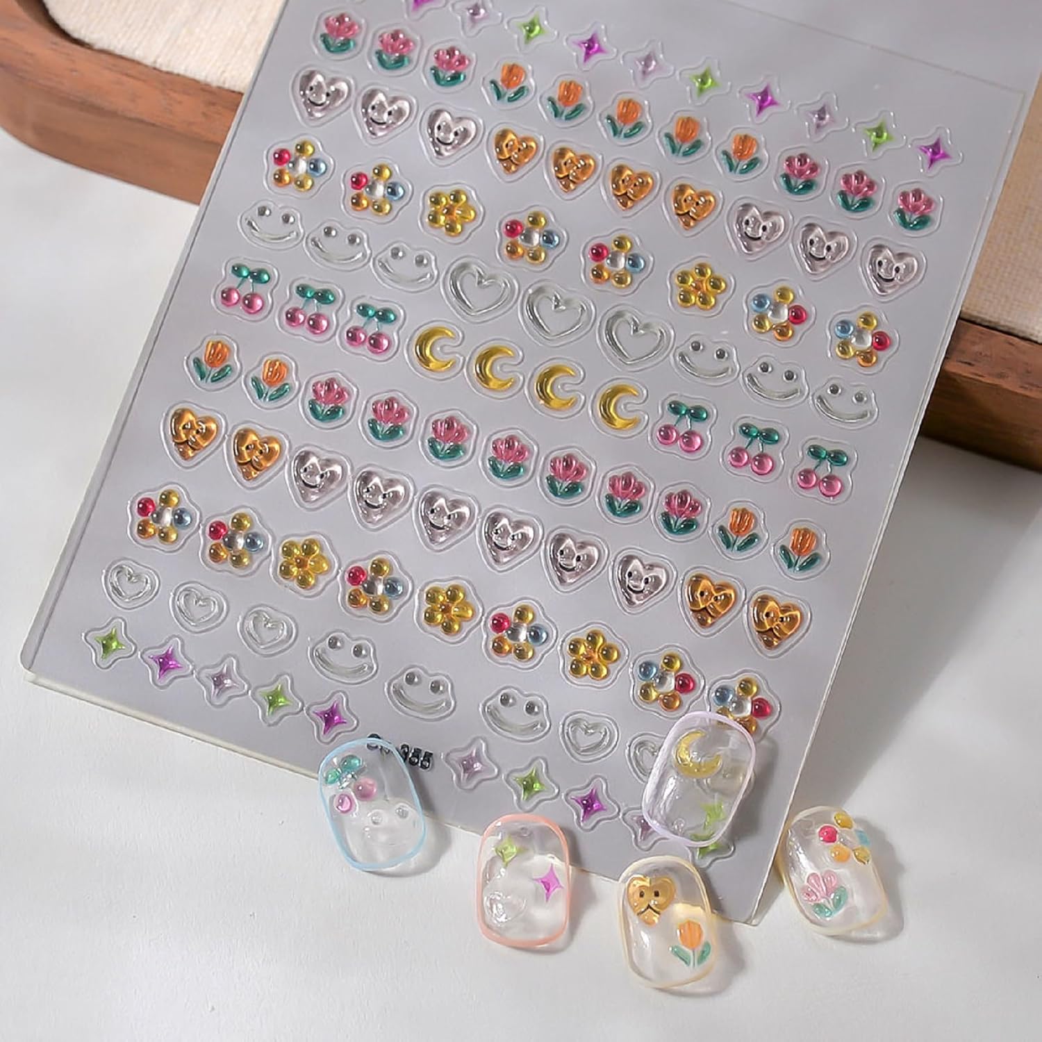 New 5D Embossed Nail Stickers, Self-Adhesive Nail Art Decals, Fashionable 3D Jelly Texture Nail Designs for Women, Cute Translucent Color Nail Art Accessories image 5