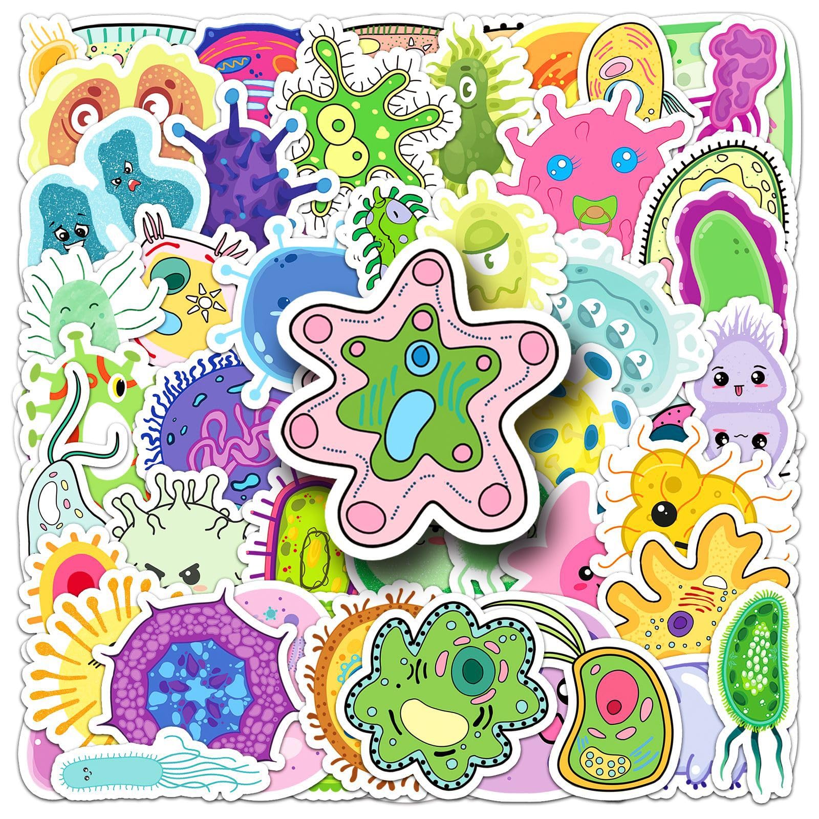 Bric Dodo Pack of 50 Microorganisms Stickers Car Laptop Phone Guitar Skateboard Motorcycle Bicycle Microbe Stickers Set Vinyl Waterproof Aesthetic Stickers for Teenagers Children Adults
