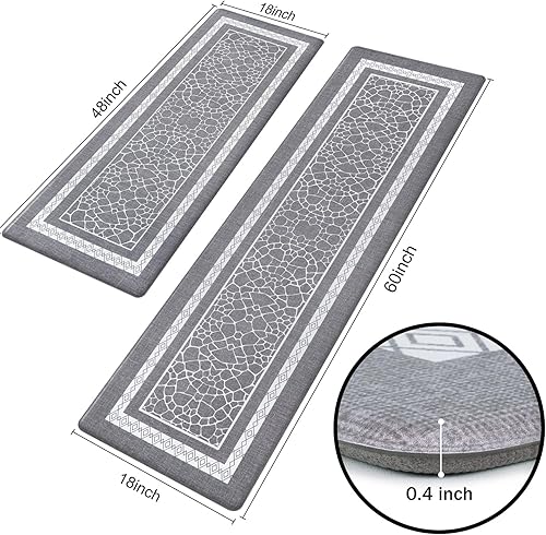 Miniatura 4 de ASPMIZ Moderno juego de 2 alfombras de cocina antifatiga, alfombras y tapetes de cocina de espuma viscoelástica de mármol, antideslizantes,