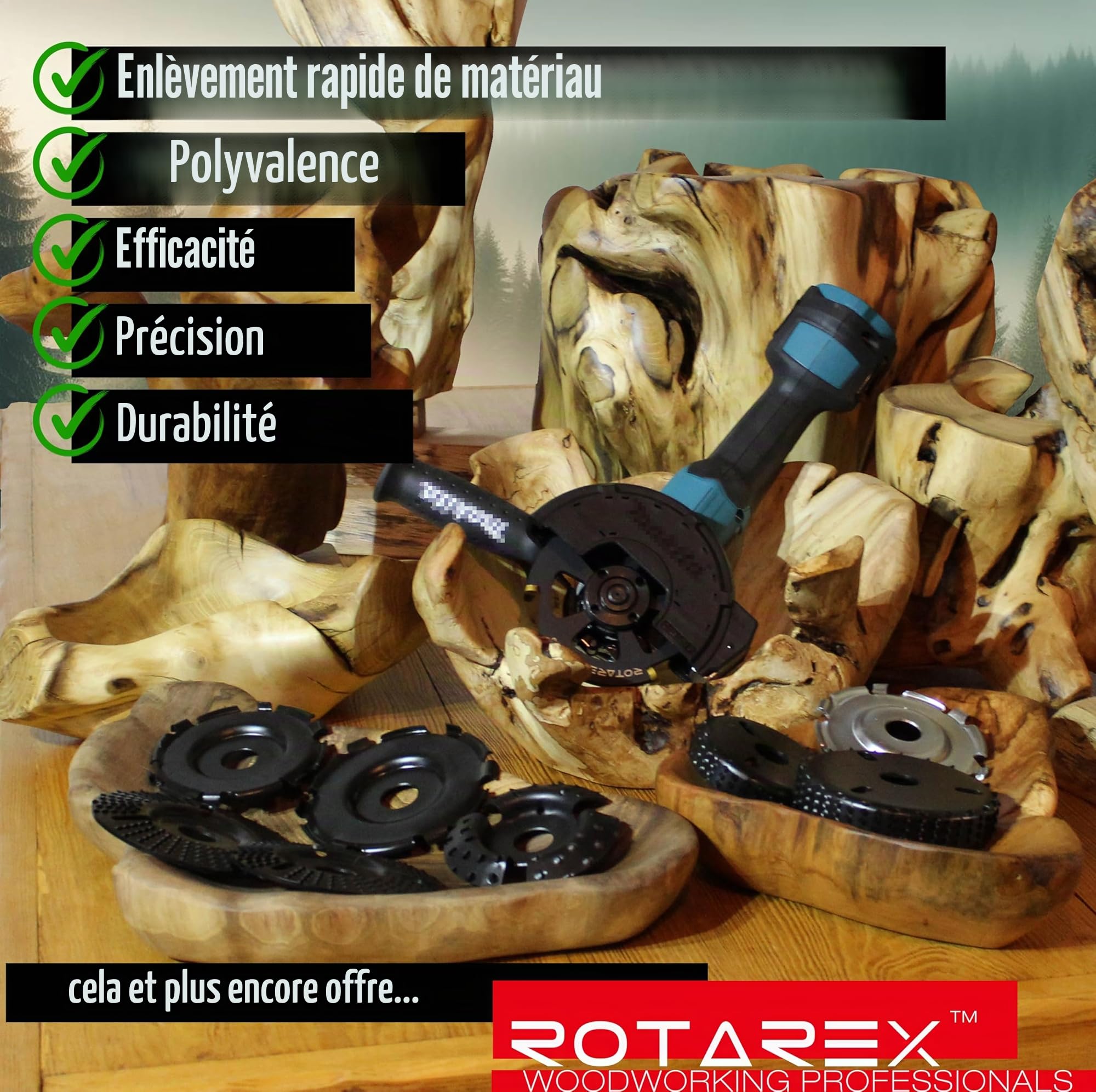 ROTAREX Disque de sculpture professionnel pour bois (dur et mou) - Disque de sculpture sur bois en acier suédois à haute teneur en carbone - Diamètre 125 mm x 22,2 mm