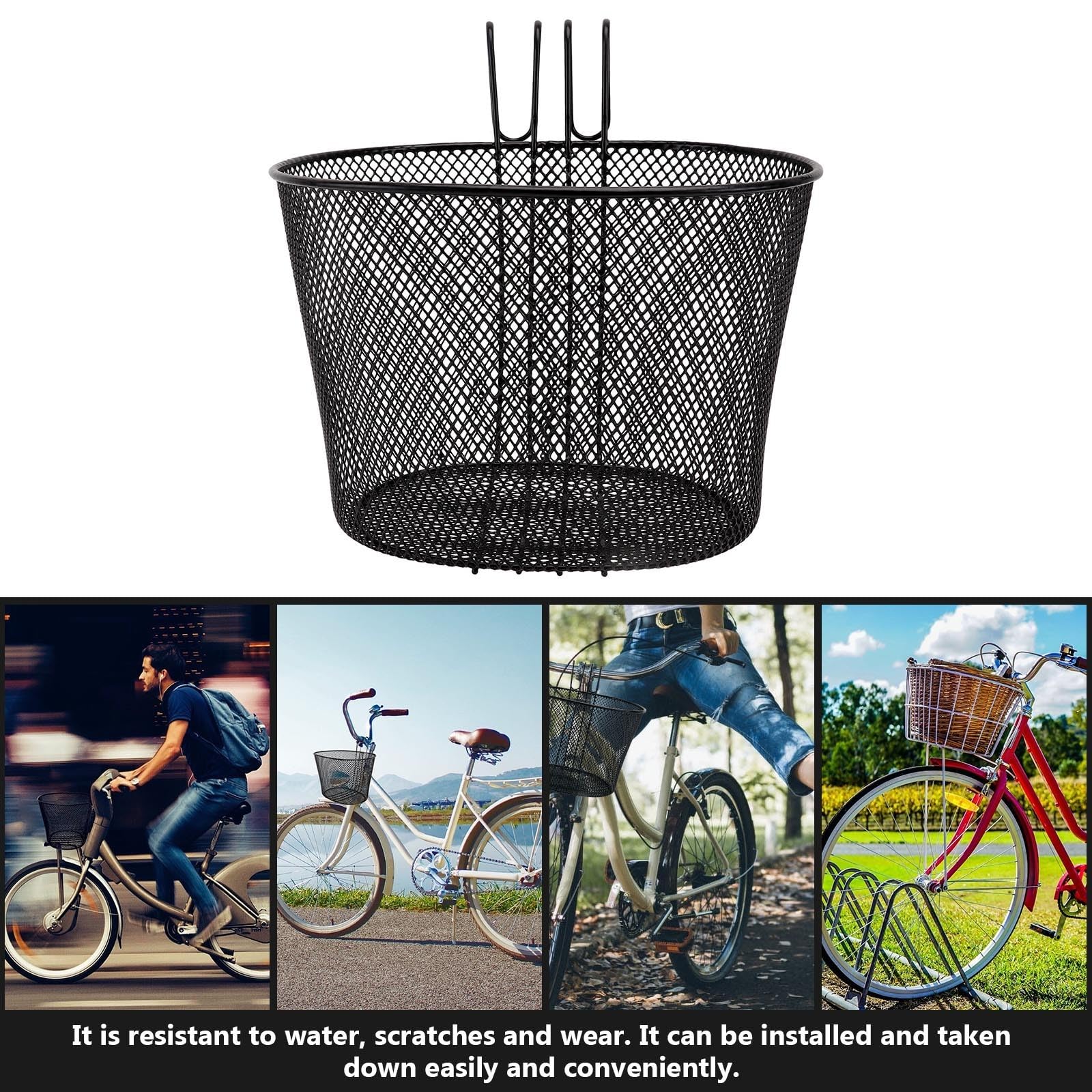 Panier à Vélo de Guidon Amovible en Fer Noir Grosse Capacité | Surface Lisse, Fixation Facile, pour Garçons et Filles, Format Suspendu