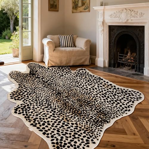 Seek4comfortable Leopard Print Faux Cowhide Rug 5.2x6.8ft