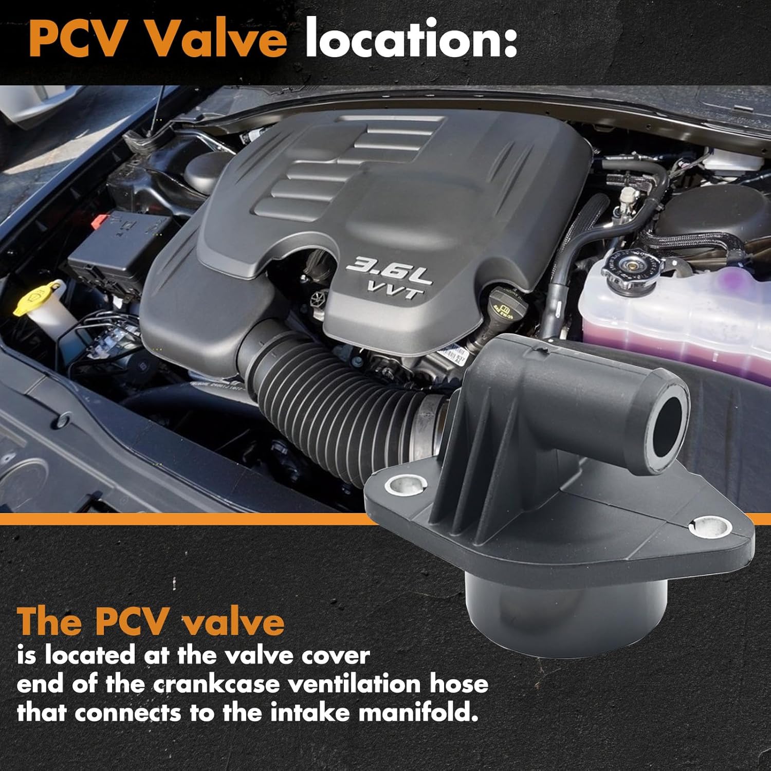 PCV Valve with bolts kit 68083202AC 5184163AE Compatible with Chrysler Dodge Jeep Ram 200 300 1500 Challenger Avenger Durango Journey Cherokee Wrangler 3.6L V6 2011-2022 Valve PCV