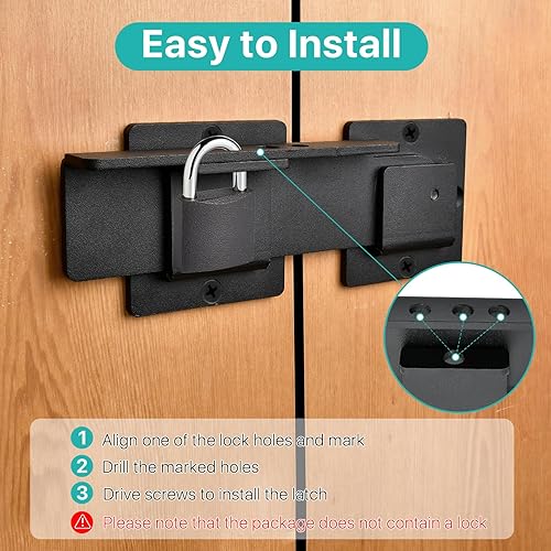Miniatura 5 de Elesunory Cerradura de puerta abatible de 9 pulgadas, cerradura de puerta abatible ajustable con 3 agujeros para candado, pestillo de puerta de