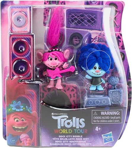 Miniatura 4 de DREAMWORKS TROLLS World Tour Rock City Bobble con 2 figuras, 1 con base Bobble Action Plus, juguete inspirado en The Movie Trolls World Tour