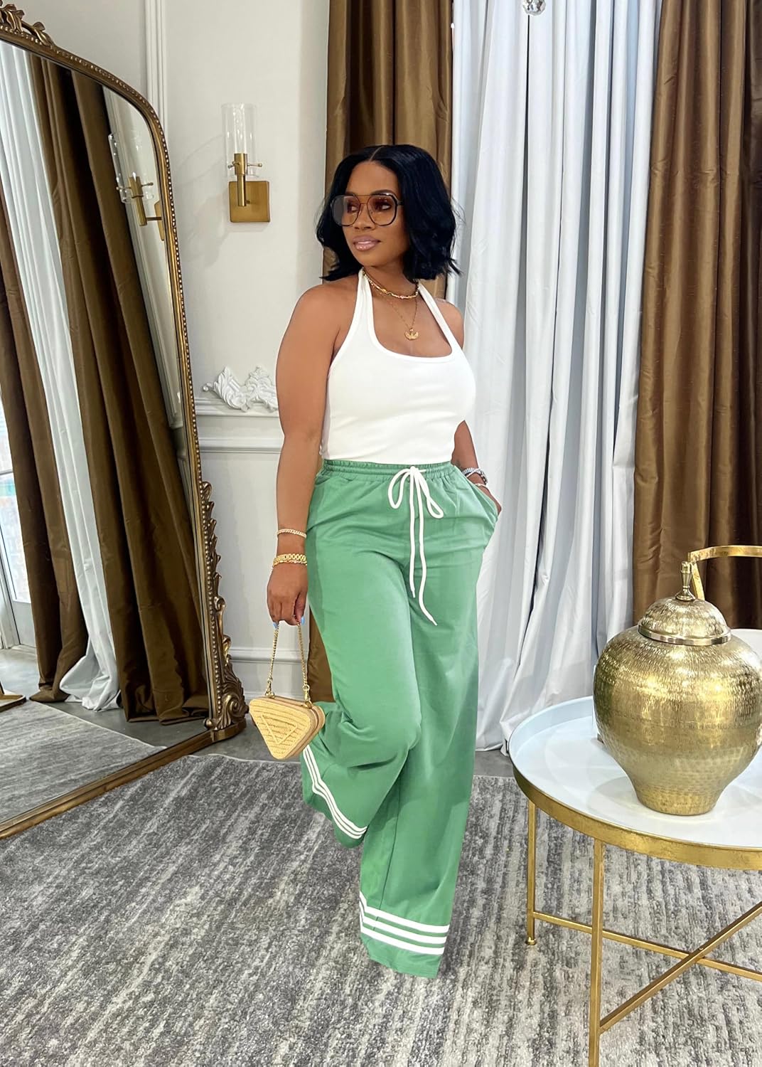 Nimsruc Wide Leg Sweatpants for Women High Waisted Drawstring Casual Loose Long Pants with Pockets - Image 4