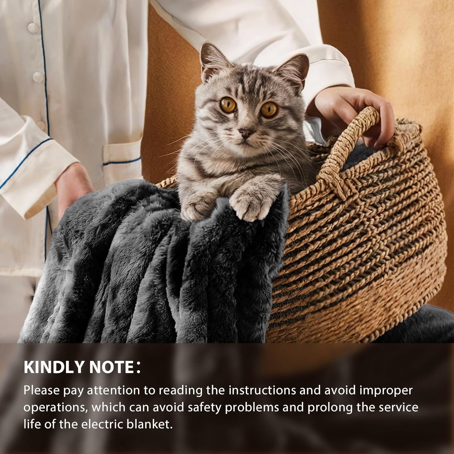 Homemate Heated Blanket Electric Throw - 50"x60" Heating Blanket Throw 1/2/4/6/8 Hours Auto-Off 10 Heat Levels Over-Heat Protection Luxury Faux Fur Sherpa ETL Certification - Image 6