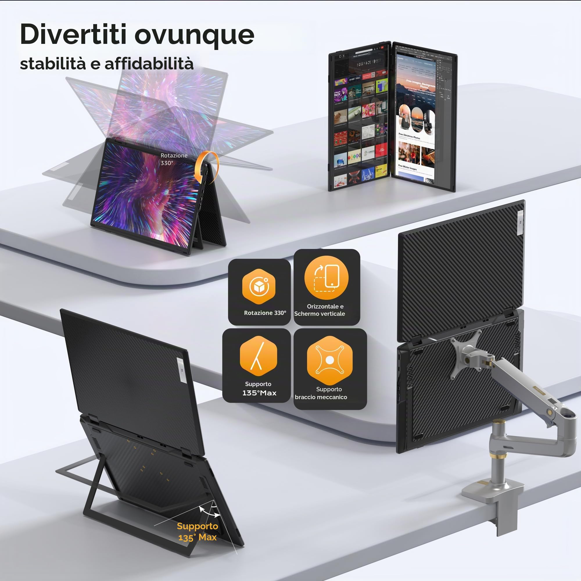 SMISEACOW Monitor portatile per laptop, 15,6 pollici IPS 1080P FHD, monitor portatile pieghevole a tre schermi, VESA, rotazione a 360°, compatibile con Windows/Mac/DeX/Chrome e PC desktop/Mini PC