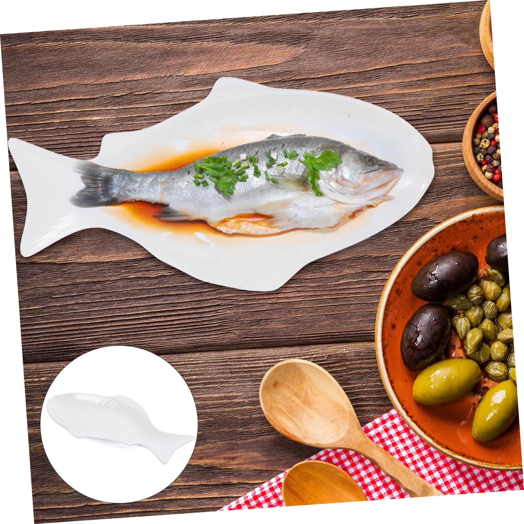 Plato de Pescado al Vapor de Cerámica Blanco, Diseño Único | Plato de Cerámica para Pescado, Forma de Pez, Ligero y Multifunción, para Mariscos y Aperitivos