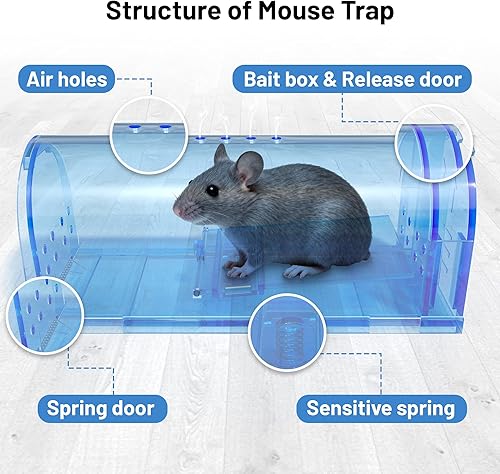Miniatura 6 de Trampas reutilizables para ratones, trampa para ratones vivos que no matan en interiores para el hogar, trampas para roedores con cepillo de