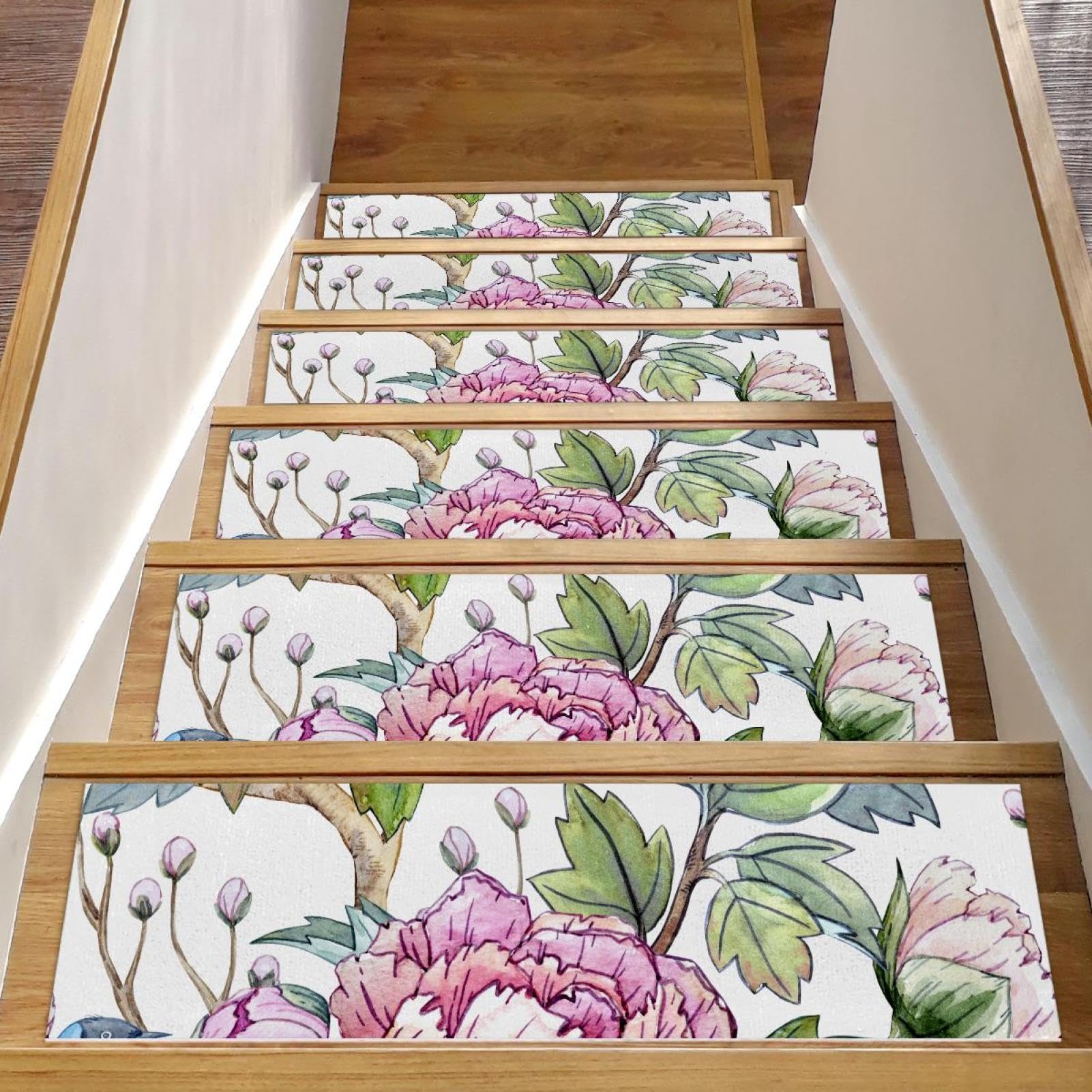 Peldaños de escalera de peonías chinas alfombras protectoras antideslizantes para el hogar