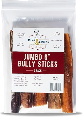 Mika & Sammy's Gourmet Jumbo Bully (extra grueso) Palitos 100% naturales y totalmente digeribles. Fabricado en Estados Unidos (6 pulgadas Jumbo