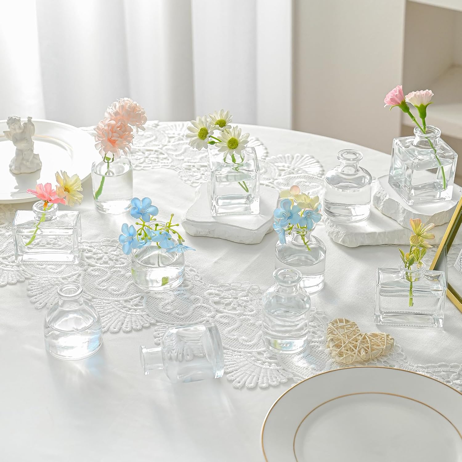 Small Mini Flower Vases - Set of 20 Clear Glass Bud Vases - Vintage Rustic Centerpieces for Weddings, Events & Home Décor - Premium Quality, Timeless Designs - Image 5