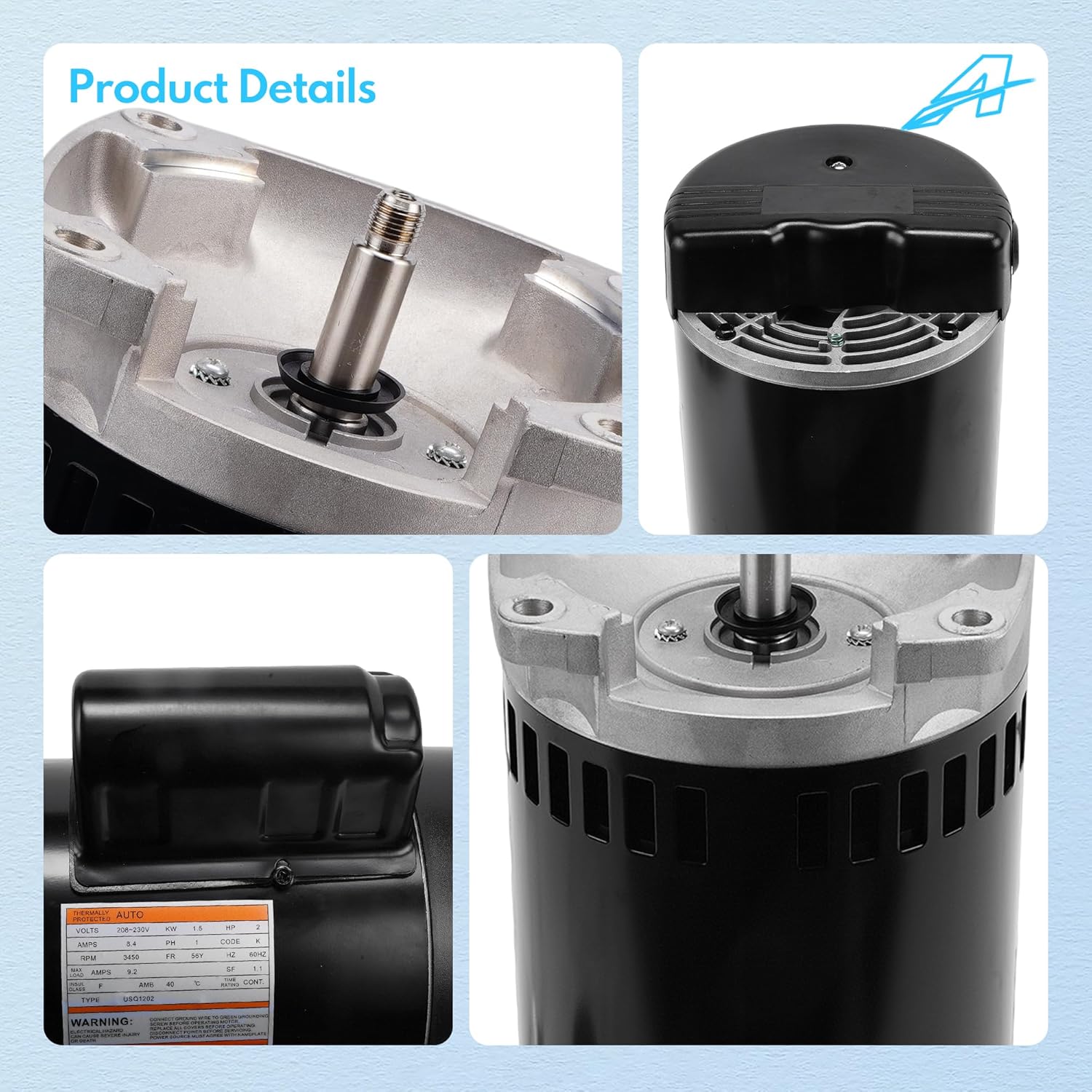 USQ1202 Pool Pump Motor Compatible with A.O. Smith for Century Pool and Spa Pump Motor,2HP,3450 RPM,230V,60HZ,56Y Frame