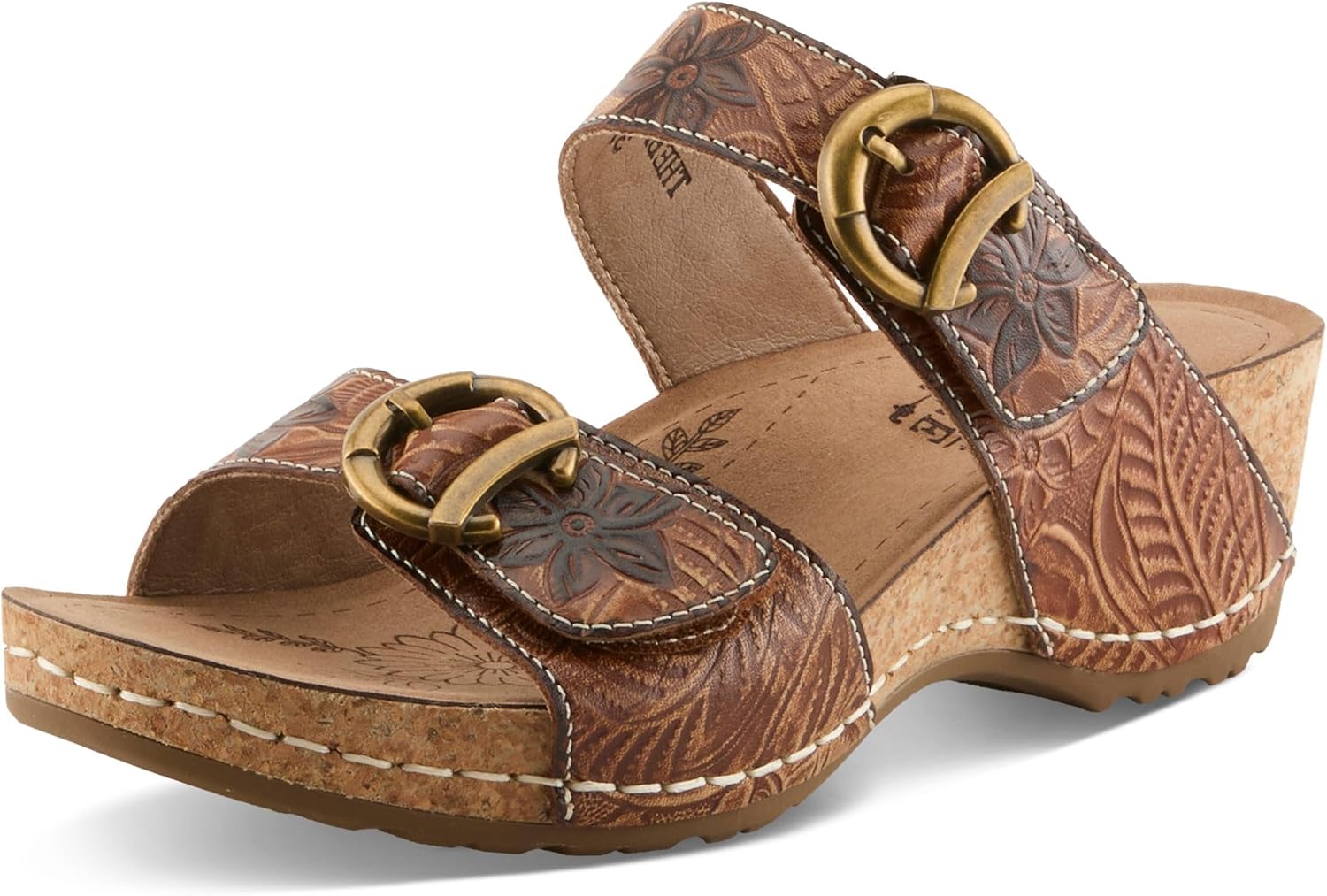 L`Artiste Thebrassring Women’s Leather Sandal with Cushioned Wedge Comfort