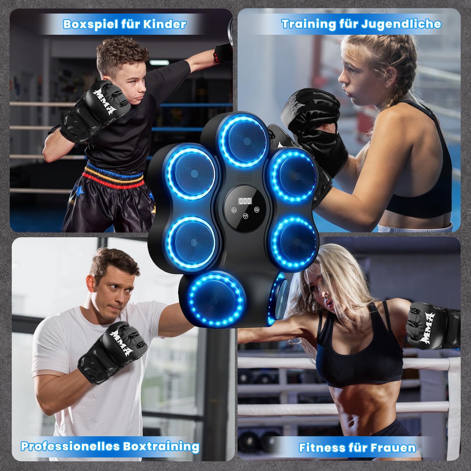 LeapBeast Music Boxing Machine mit LED-Lichtern, Bluetooth, 9 Geschwindigkeitsmodi & 11 Schlagmodus, Kinder Erwachsene Wand Befestigte Ziel Training Boxing Maschine für Zuhause & Fitnessstudio