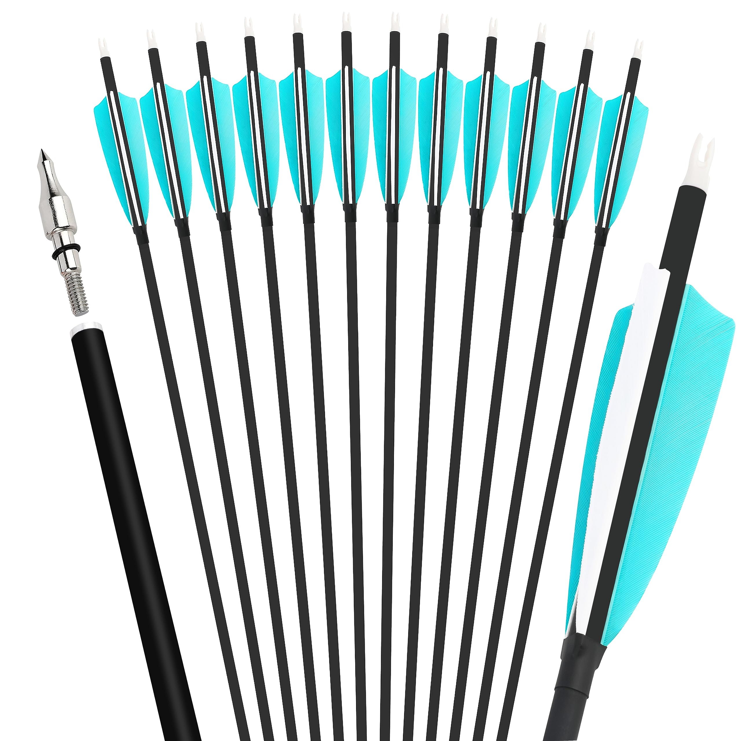 ZSHJGJR 30 Inch Archery Carbon Arrows Hunting Arrows with 4” Turkey Feather Target Practice Arrows Spine 500 for Compound & Recurve &Traditional Bow 6/12pcs