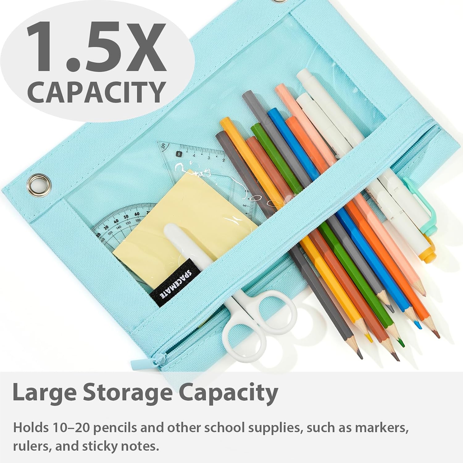 SPACEMATE 2 Pack Pencil Pouch for 3 Ring Binder, Clear 3-Hole Zipper Case image 2