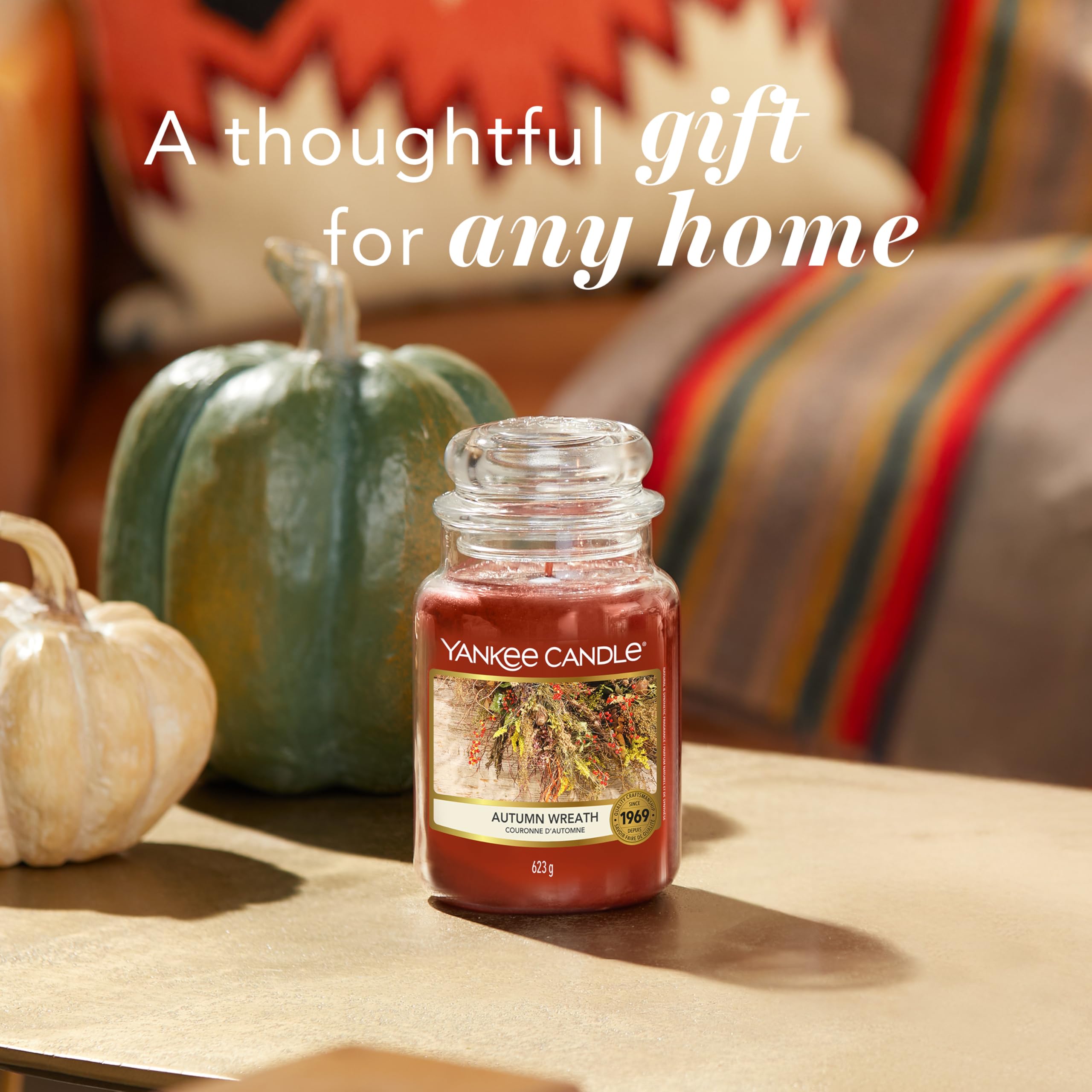 Yankee Candle Świeca zapachowa - jesienny wieniec duży słoik - długie świece: do 150 godzin - prezenty dla kobiet