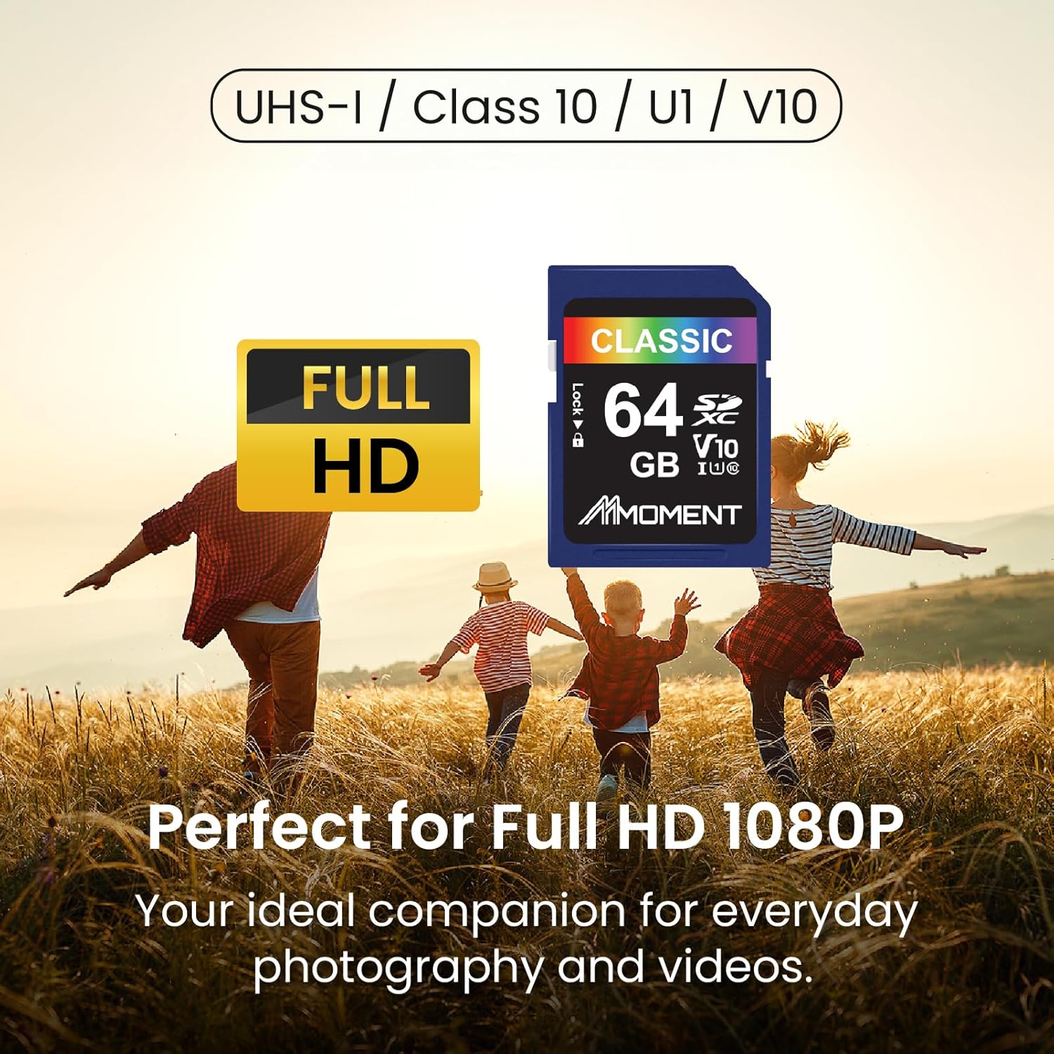 MMOMENT 64GB Full-Size SD, SDXC Card Compatible with Camera Full HD Video, PC, UHS-I, U1, V10, Class 10, Read Speed Up to 98 MB/s,Write Speed Up to 30MB/s