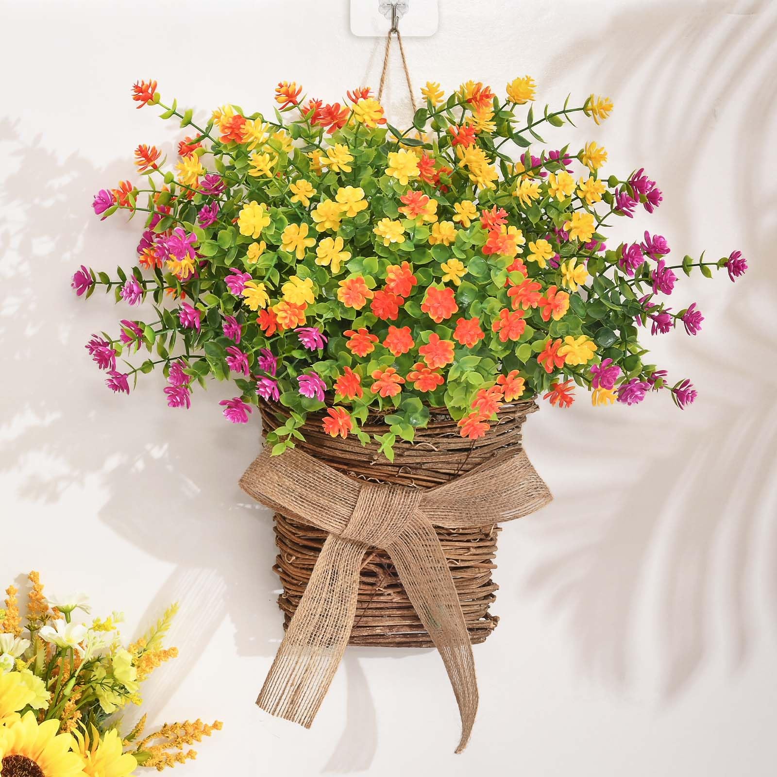 Dolicer Ghirlanda da appendere alla porta, da appendere, con fiori di bosso, bella ghirlanda artificiale primaverile ed estiva per porta d'ingresso, per casa, veranda, cortile, fattoria, decorazione