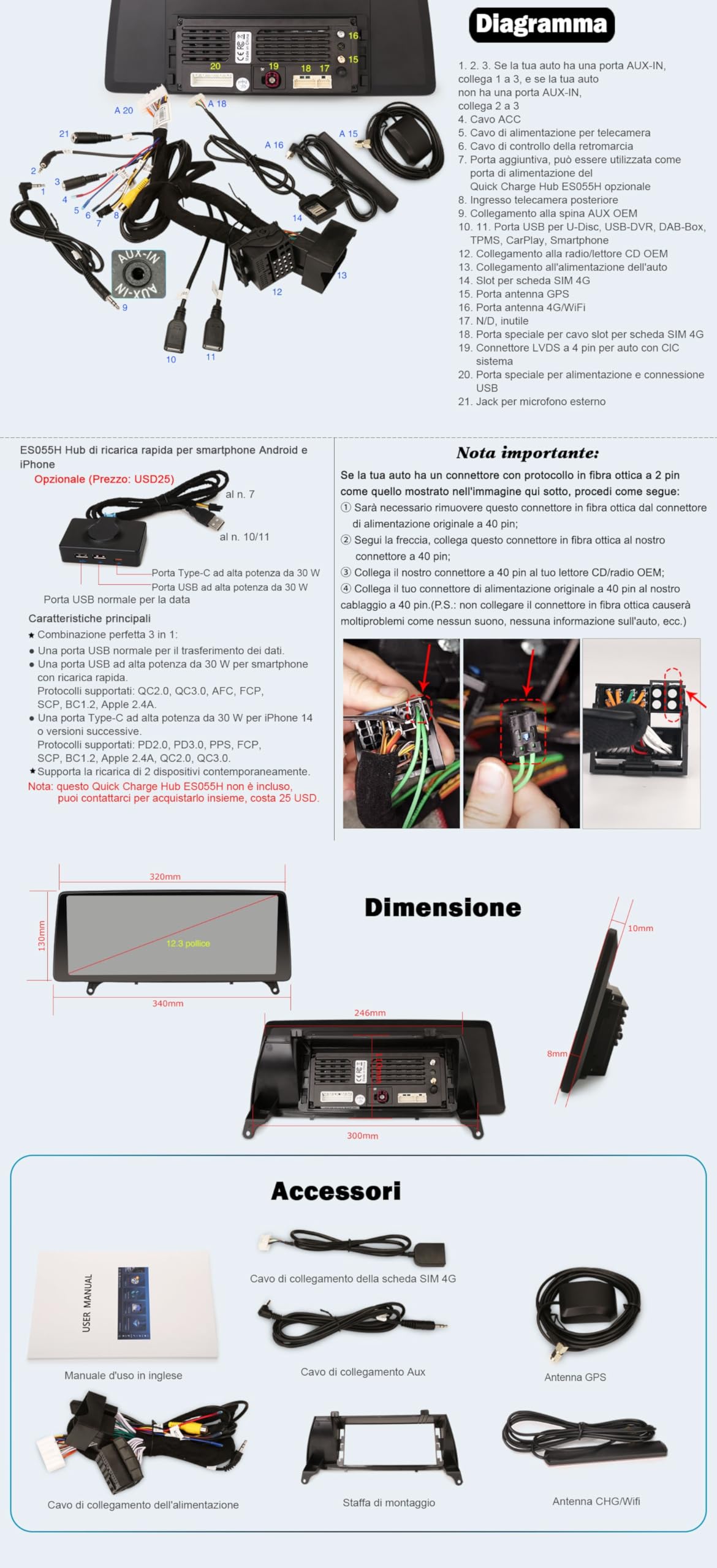 Erisin Android 16 12,3 pollici Qualcomm 8-Core 8GB+128GB Autoradio Navigatore GPS per BMW X5 E70 BMW X6 E71 CIC Schermo tattile iDrive Wireless CarPlay Android Auto Bluetooth 5.1 WiFi Canbus DSP USB