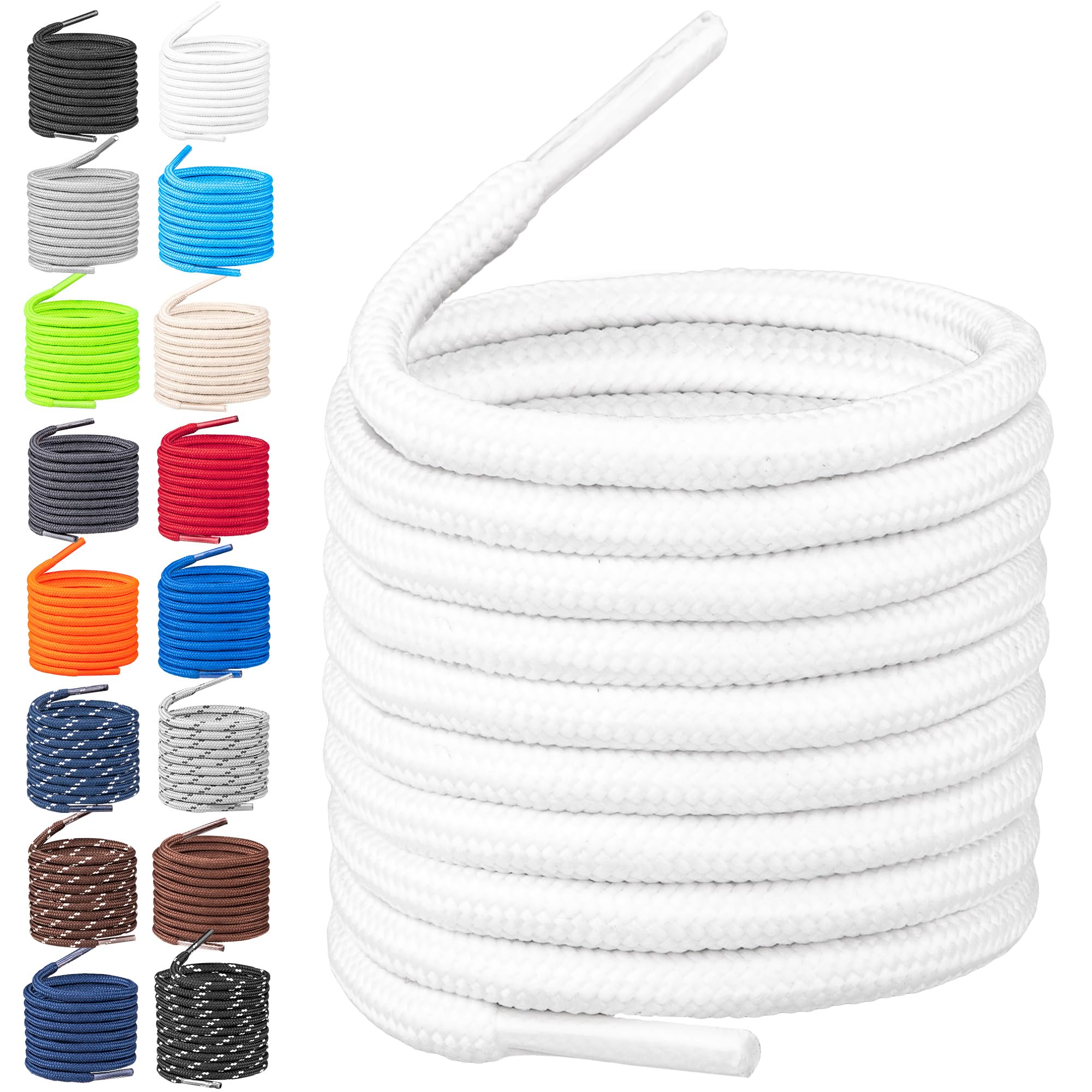 TULMERO Schnürsenkel Wanderschuhe 2 Paare Weiss 150cm Rund - Reißfeste Schuhbänder - Strapazierfähiges Polyester Shoe laces - Ø4mm